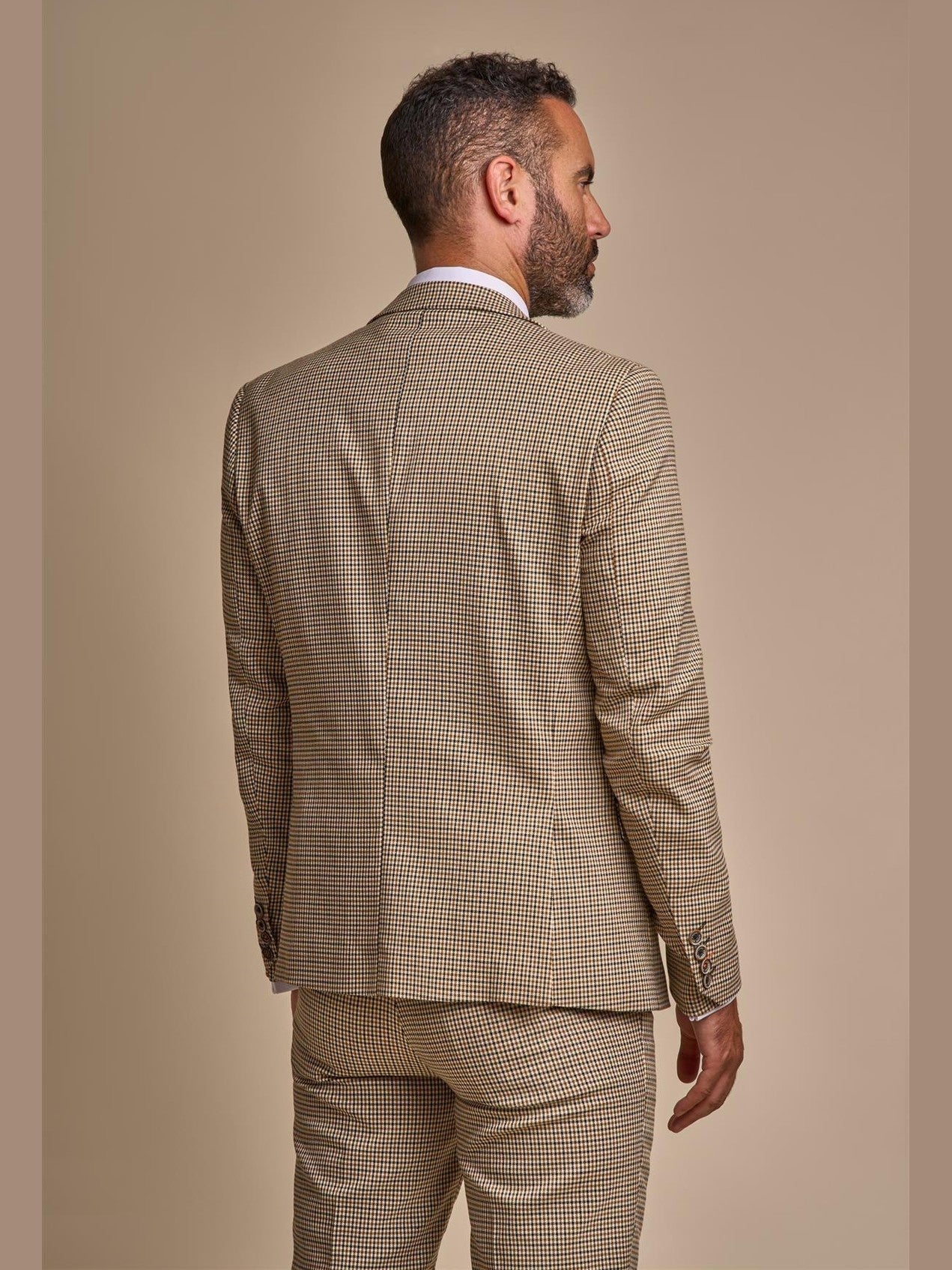 MENS ELWOOD HOUNDSTOOTH TAN THREE PIECE SUIT CAVANI