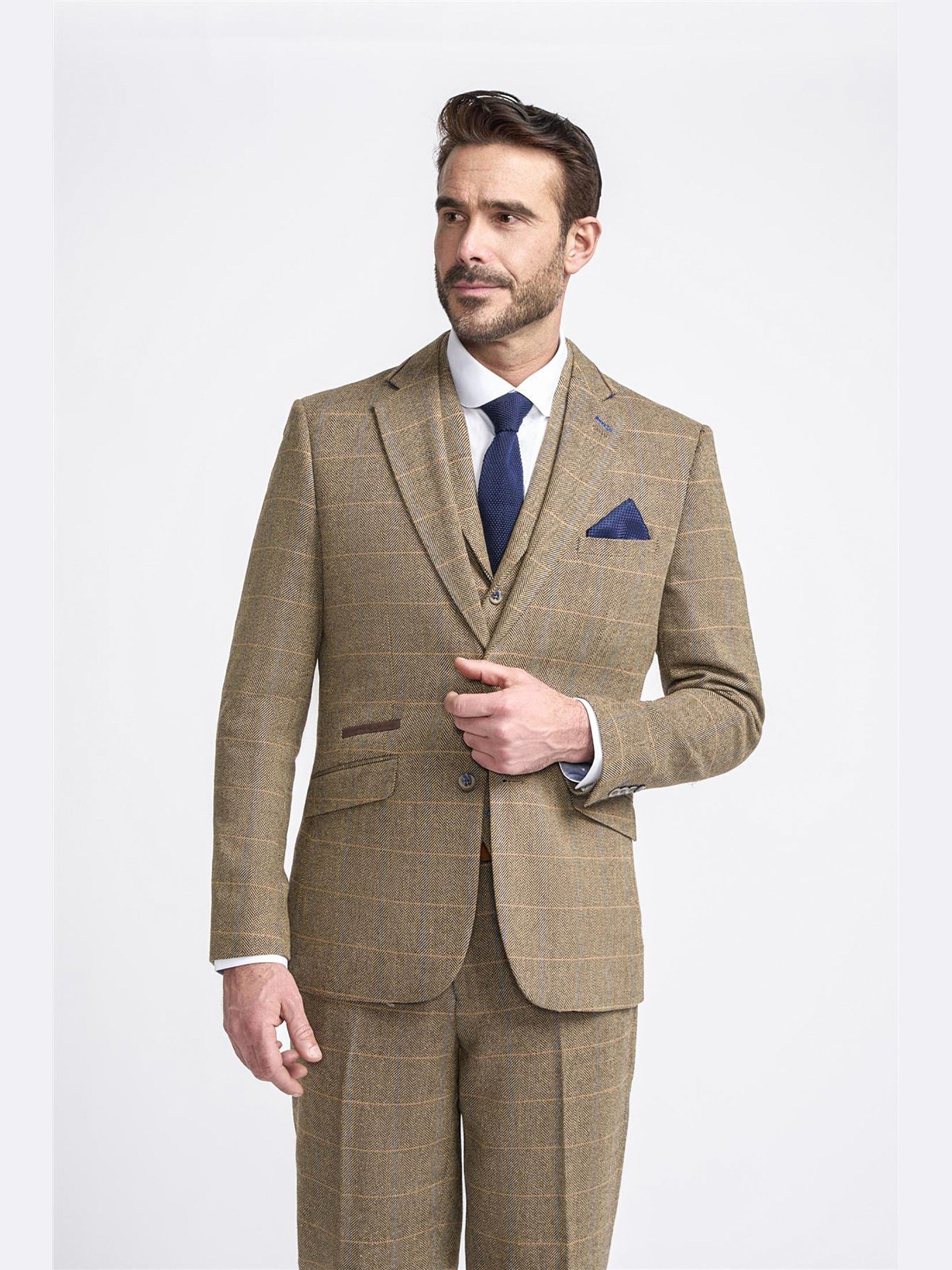 MENS ALBERT BROWN TWEED THREE PIECE SUIT CAVANI