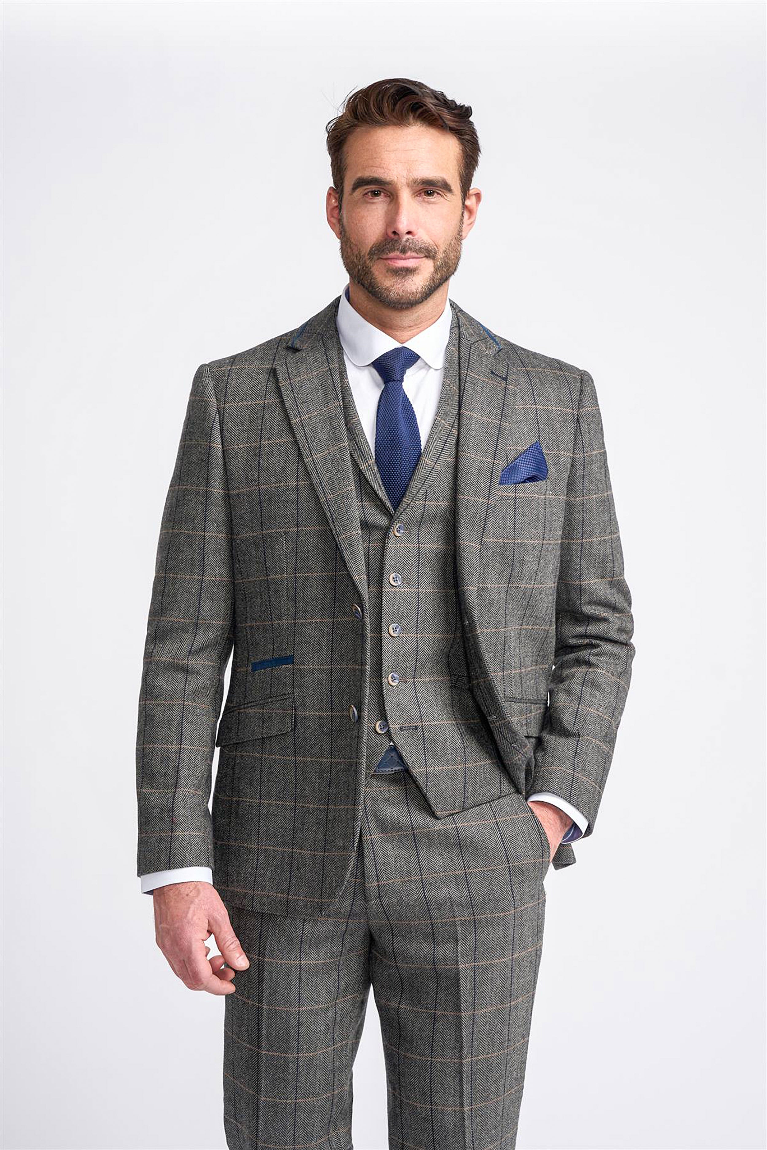 MENS ALBERT GREY TWEED THREE PIECE SUIT CAVANI