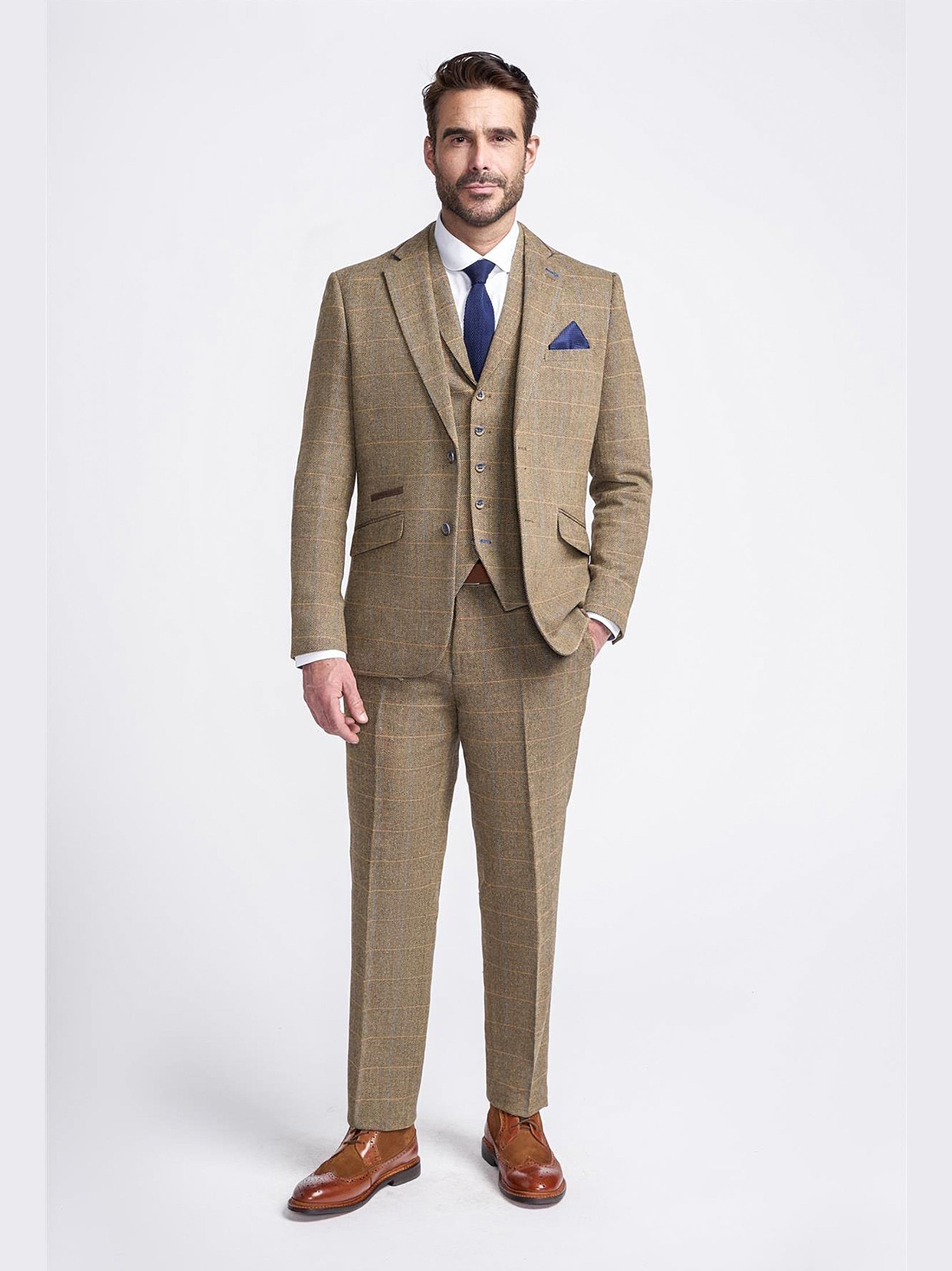 MENS ALBERT BROWN TWEED THREE PIECE SUIT CAVANI