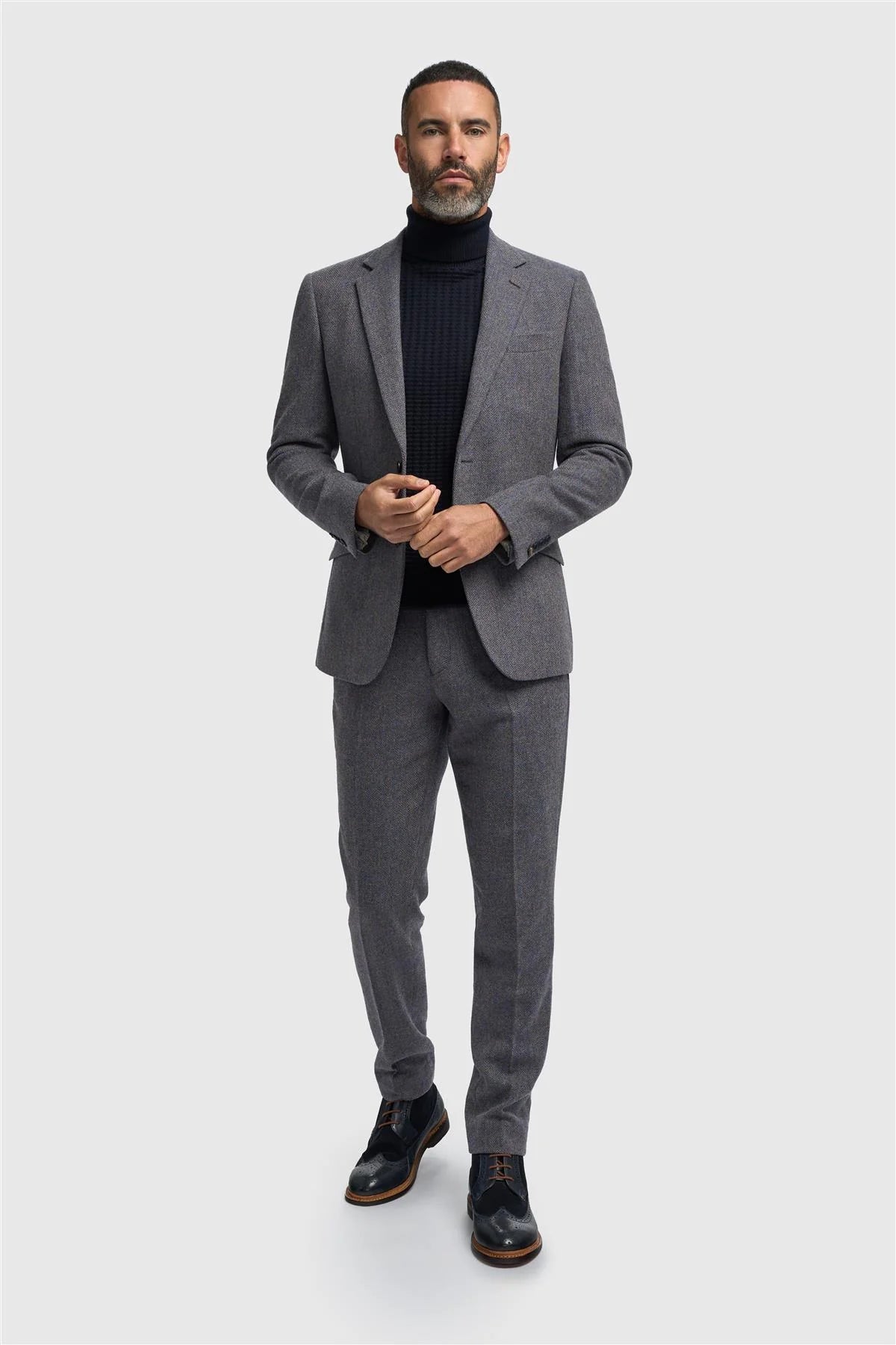 CAVANI – Thomas Savoy Grey Wool Rich Herringbone Jacket