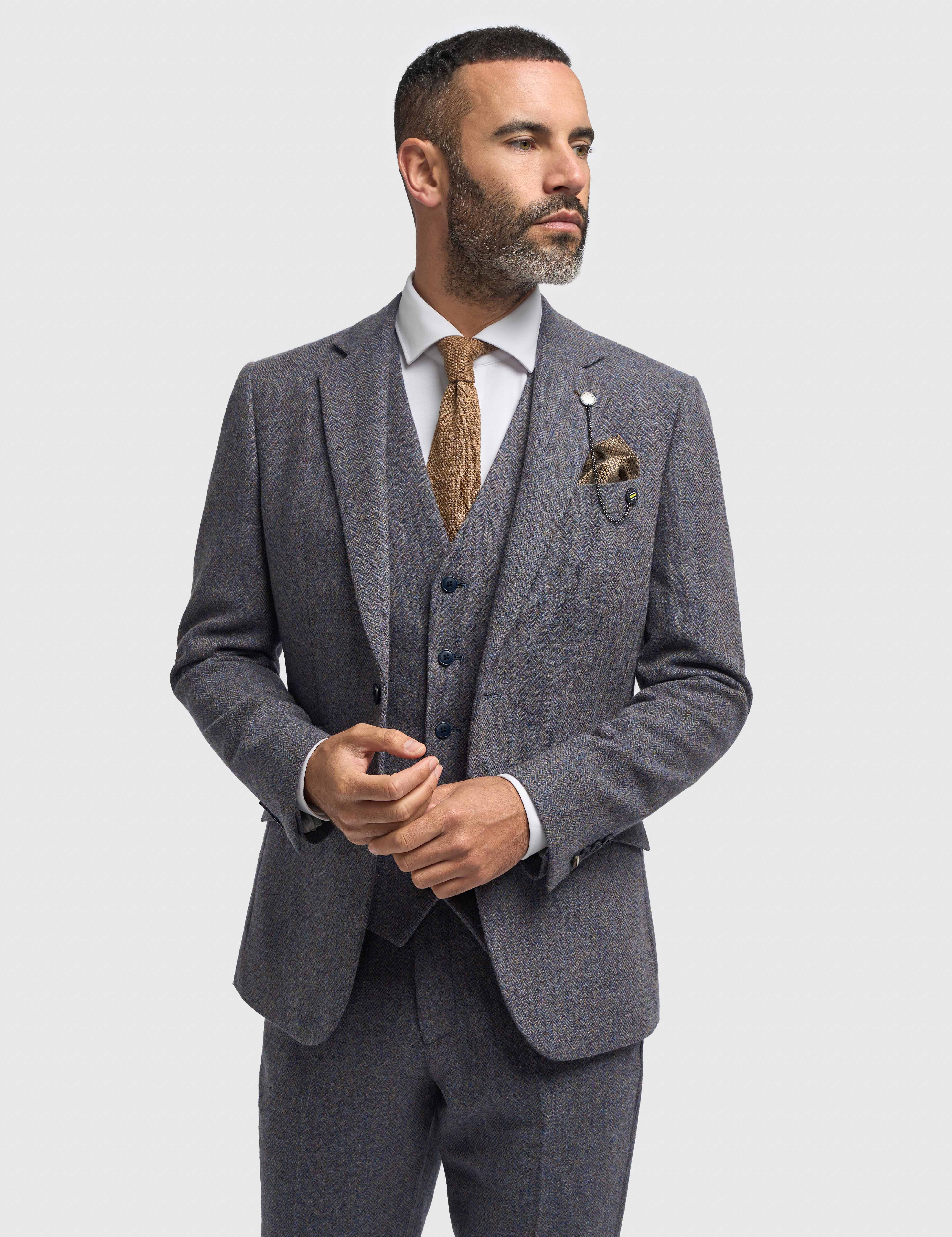 CAVANI – Thomas Savoy Grey Wool Rich Herringbone Jacket
