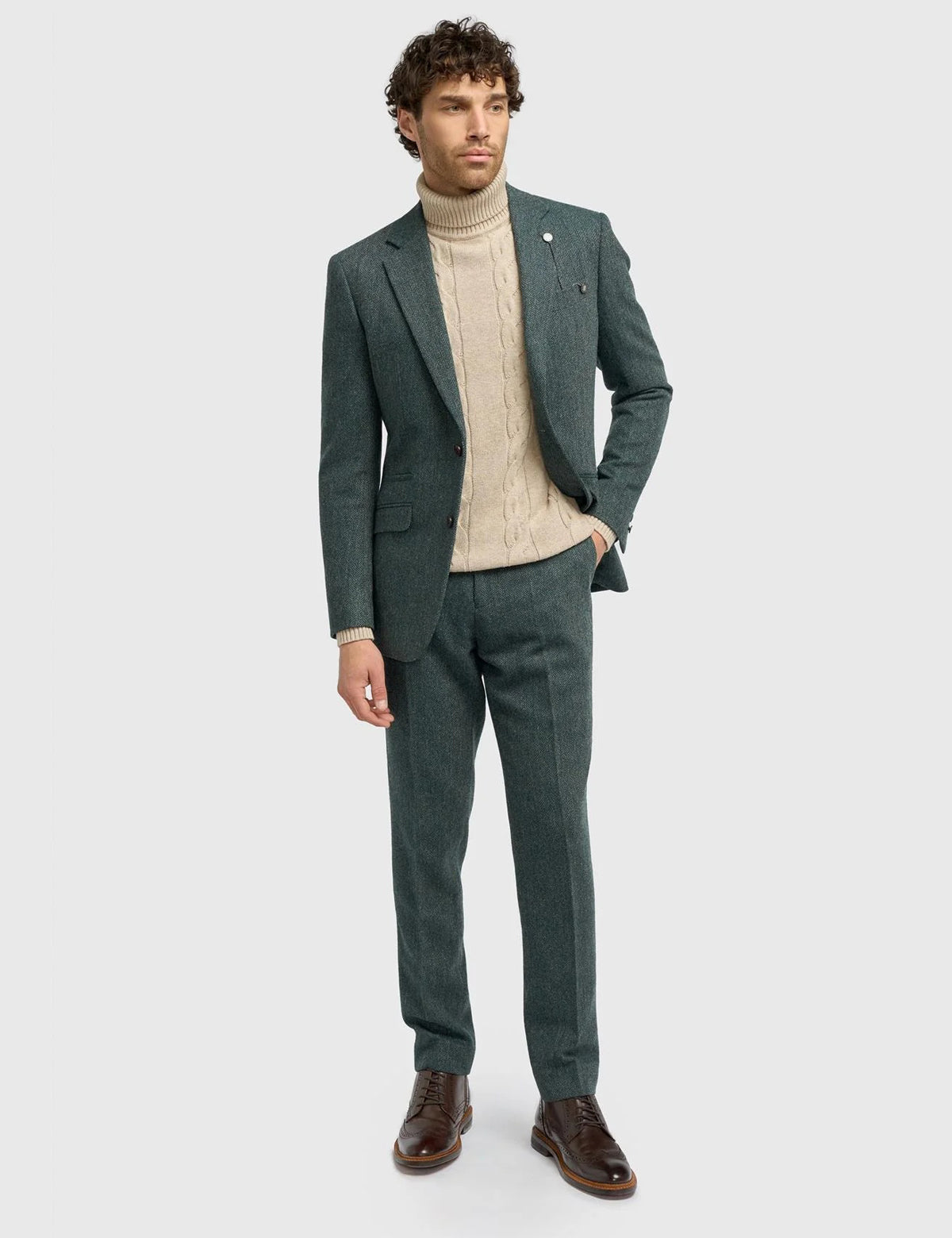 CAVANI – Thomas Olive Green Wool Blend Herringbone Jacket
