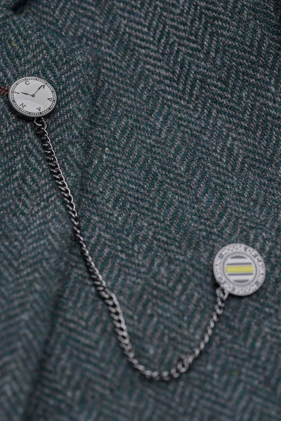 CAVANI – Thomas Olive Green Wool Blend Herringbone Jacket
