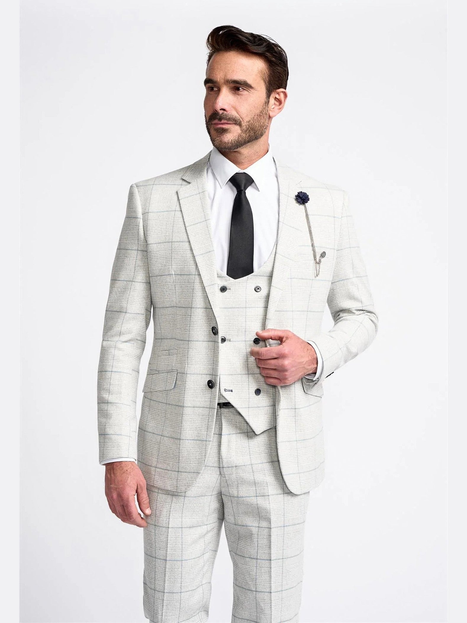 RADHIKA MENS SLIM FIT WHITE THREE PIECE SUIT CAVANI