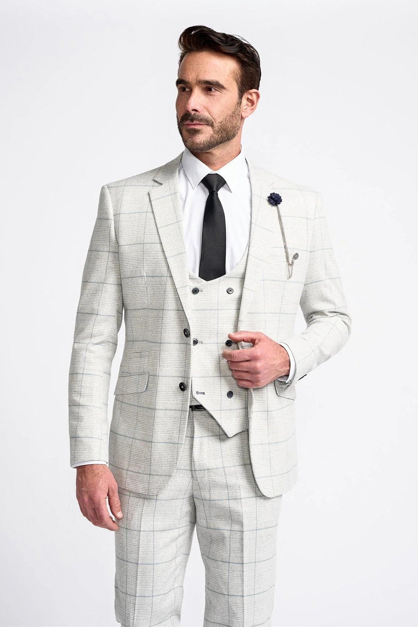 RADHIKA MENS SLIM FIT WHITE THREE PIECE SUIT CAVANI