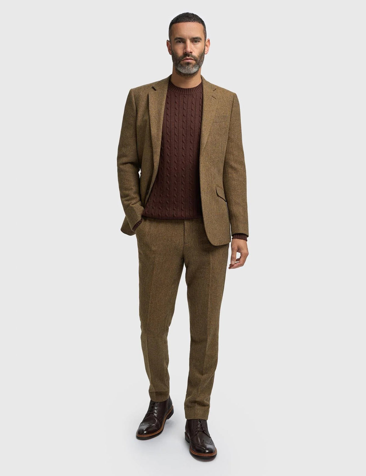 CAVANI – Thomas Brown Wool Rich Herringbone Jacket