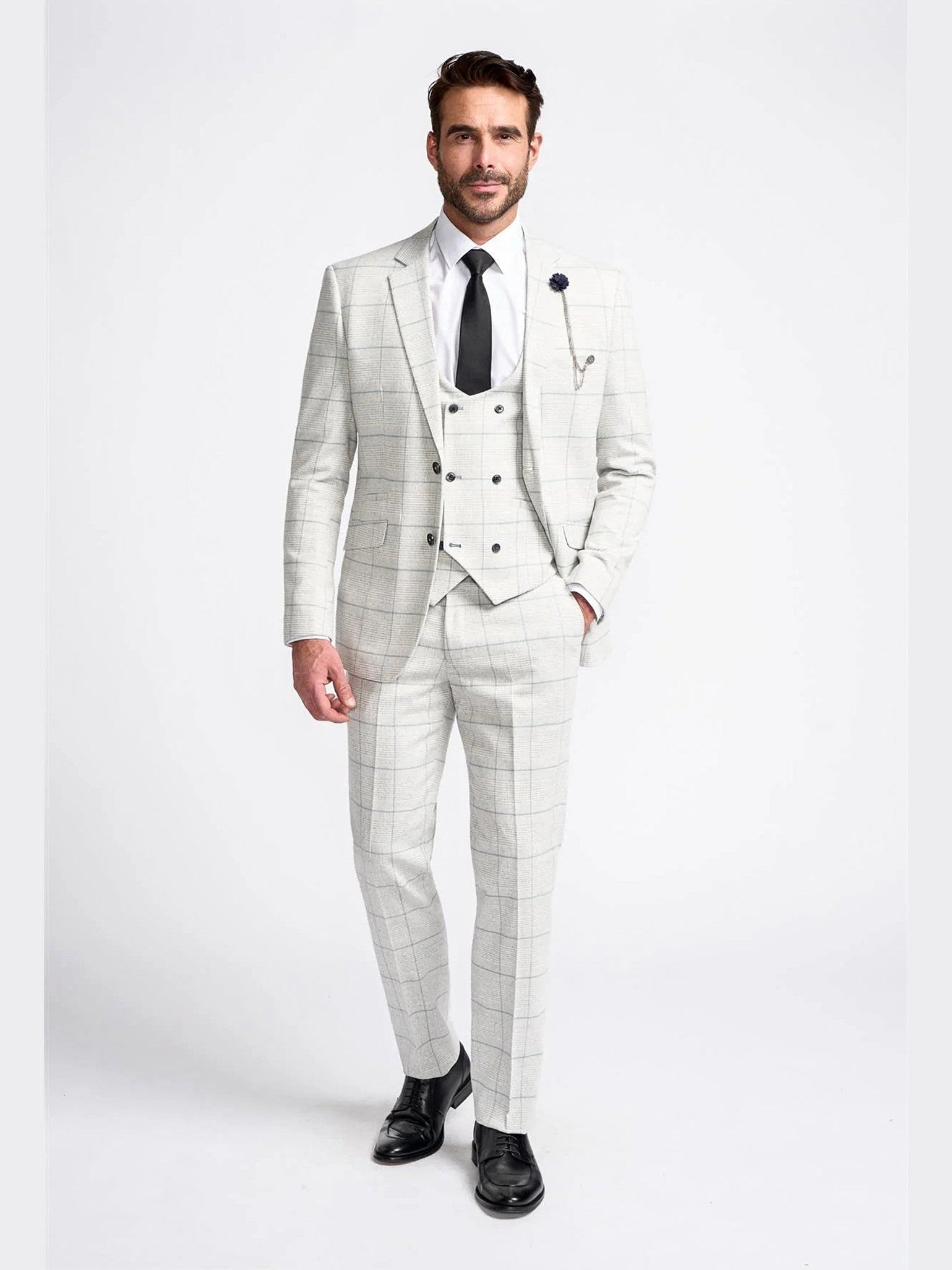 RADHIKA MENS SLIM FIT WHITE THREE PIECE SUIT CAVANI