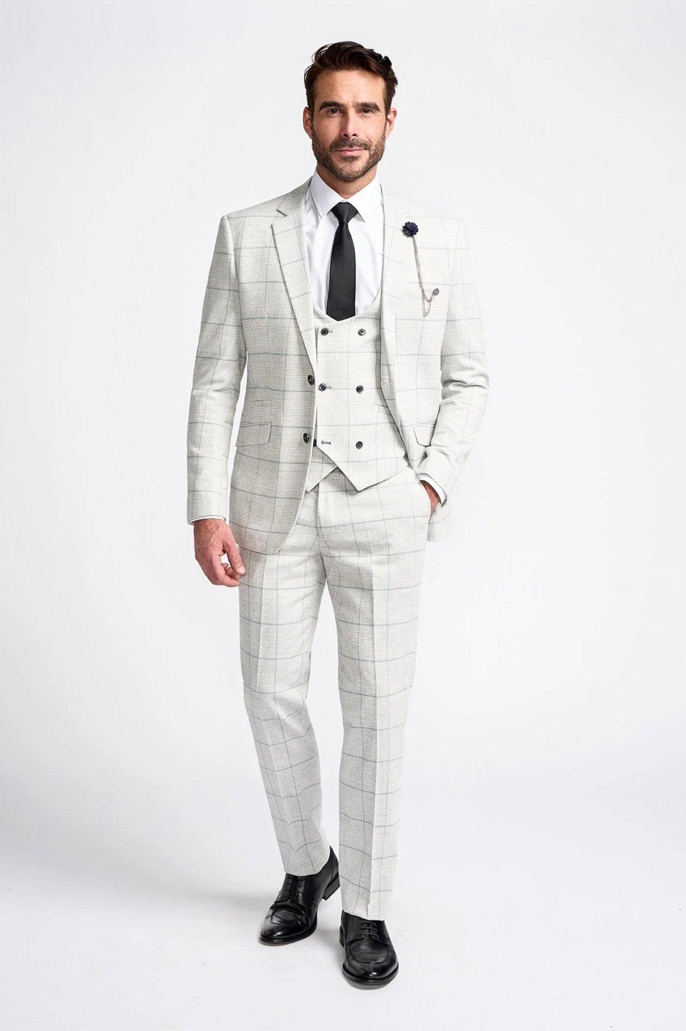 RADHIKA MENS SLIM FIT WHITE THREE PIECE SUIT CAVANI
