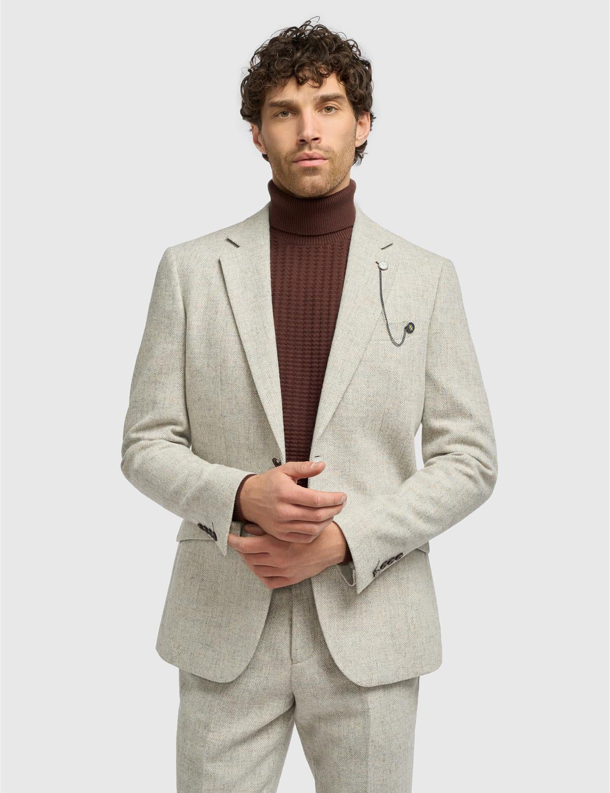 CAVANI – Thomas Pearl Grey Wool Rich Herringbone Jacket