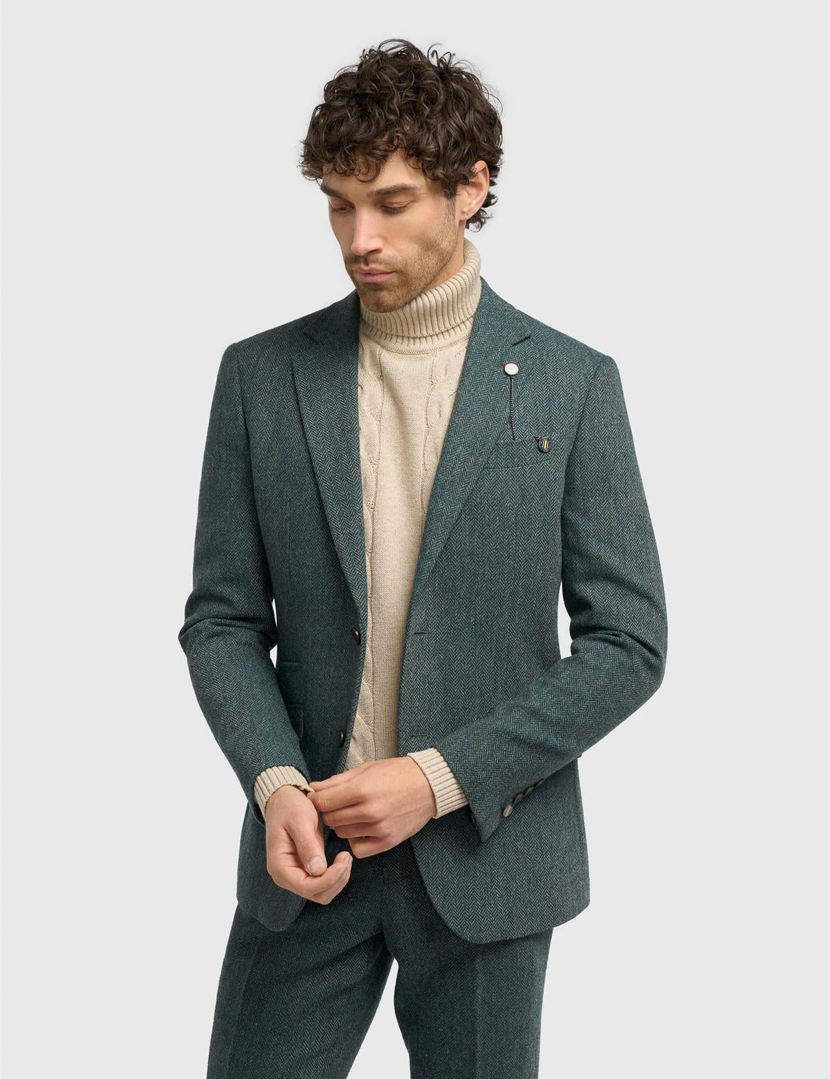 CAVANI – Thomas Olive Green Wool Blend Herringbone Jacket