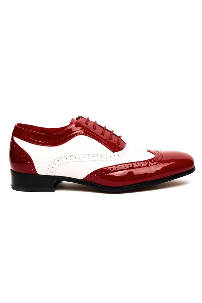 Red & White Patent Wingtip Oxford Dress Shoes – Faux Leather with Leather Lining