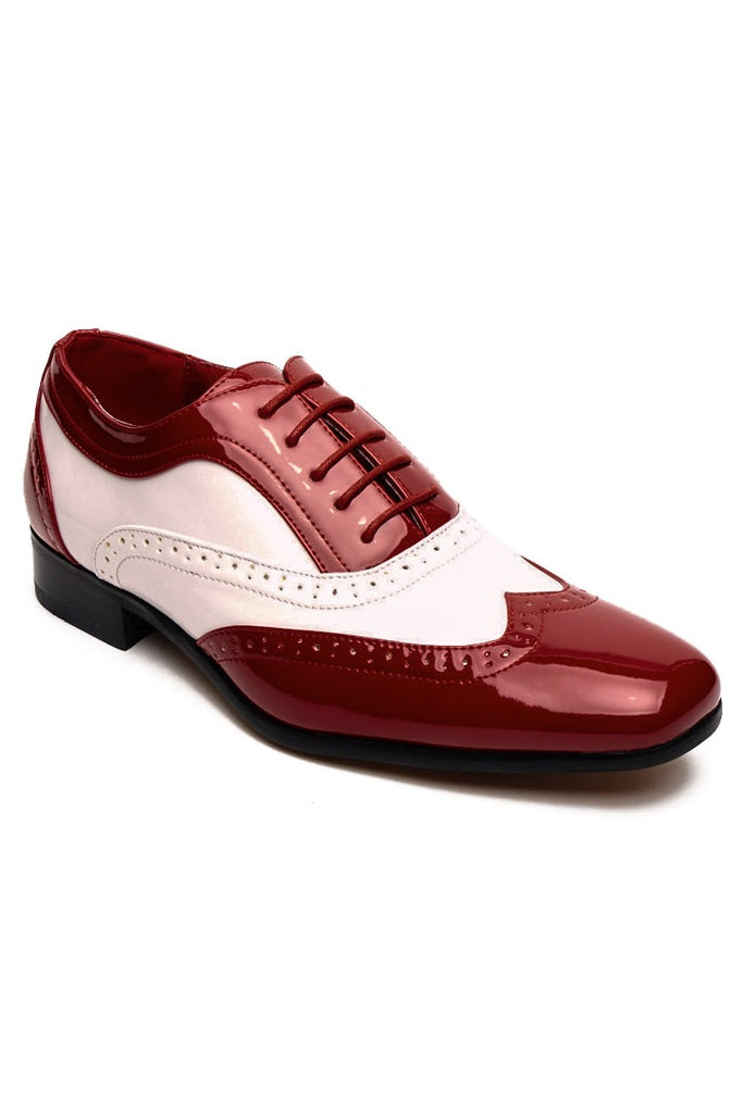Red & White Patent Wingtip Oxford Dress Shoes – Faux Leather with Leather Lining