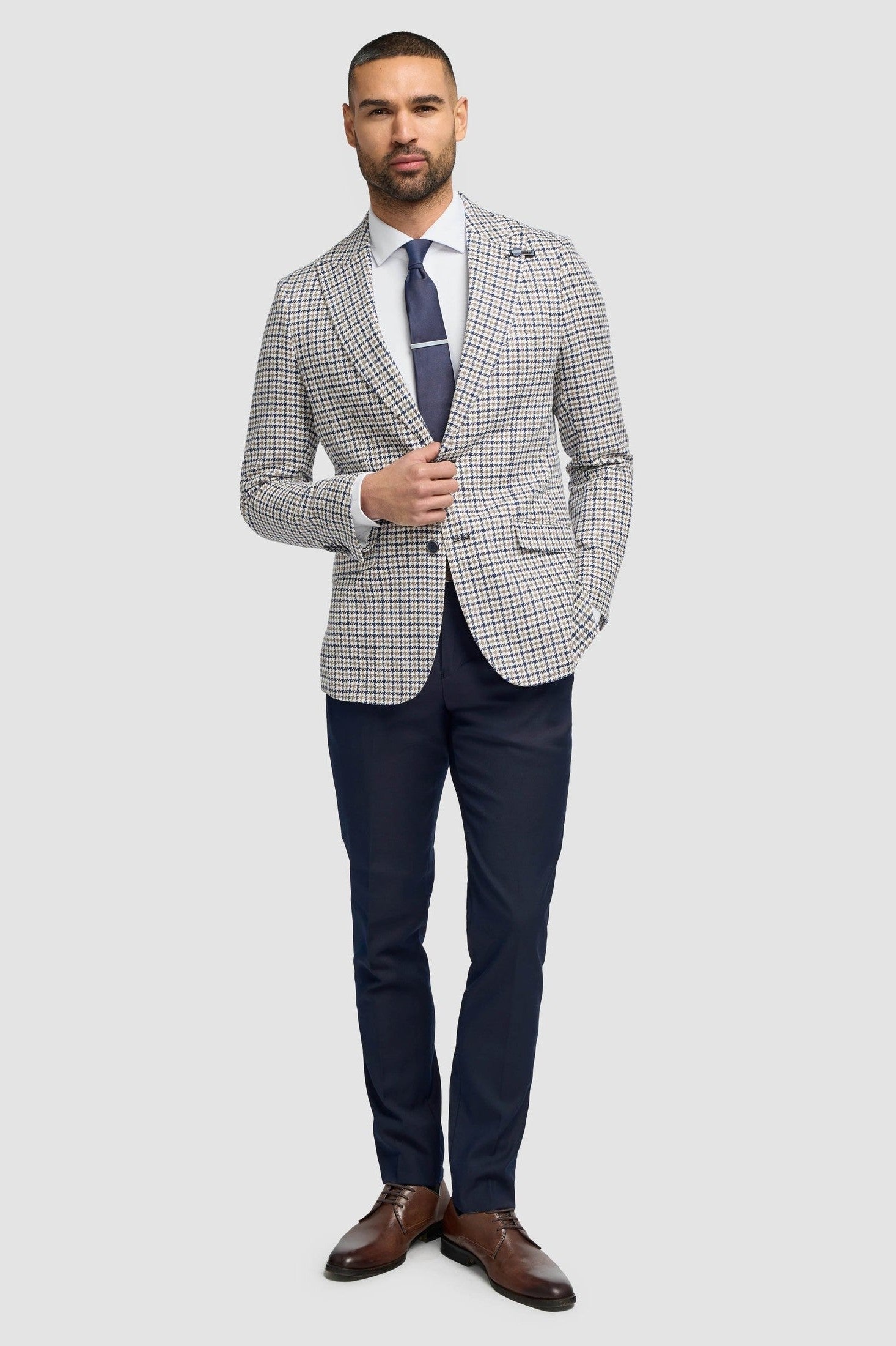 House of Cavani – Bartela Cotton Linen Houndstooth Jacket Beige CAVANI
