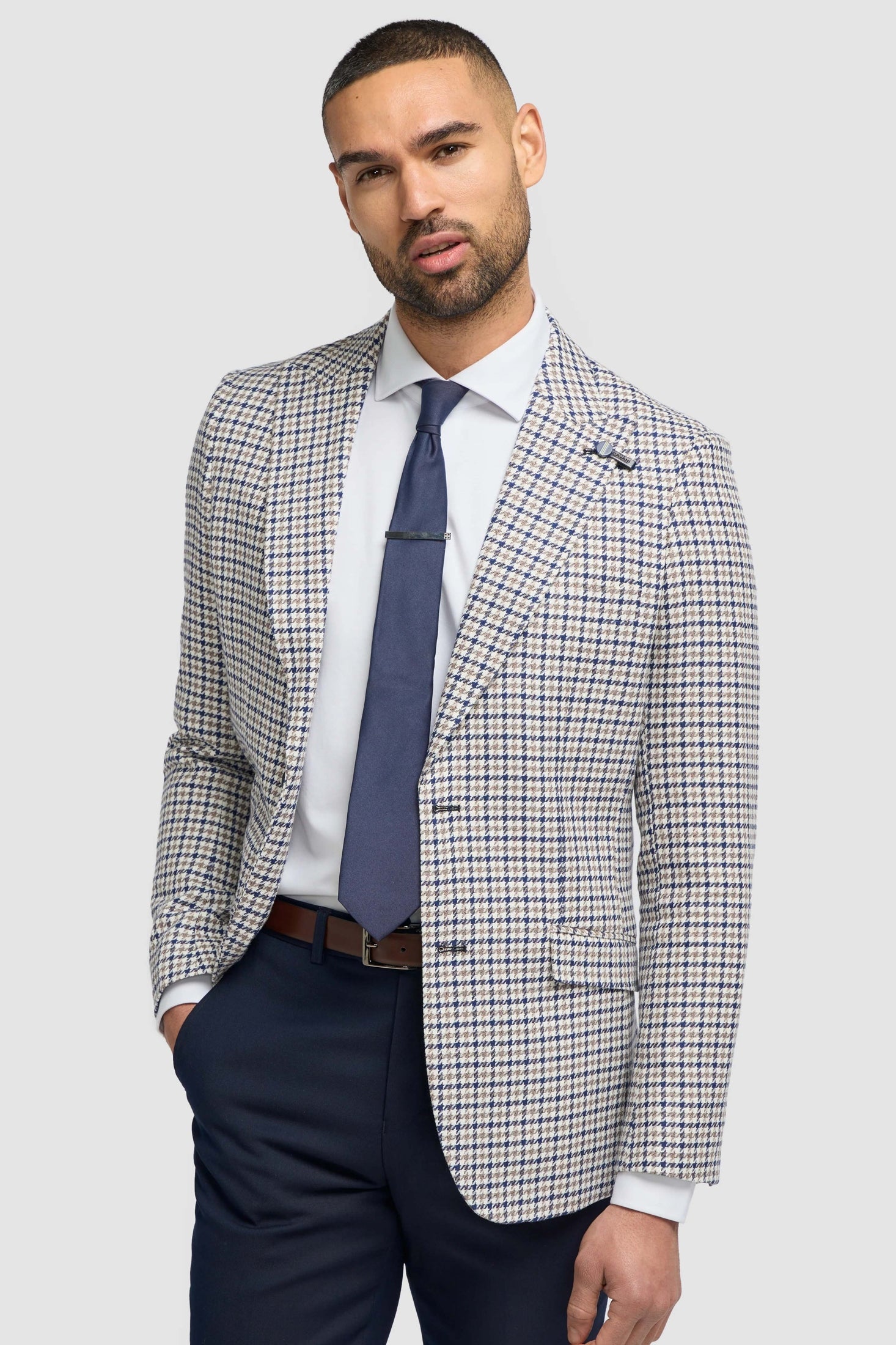 House of Cavani – Bartela Cotton Linen Houndstooth Jacket Beige CAVANI