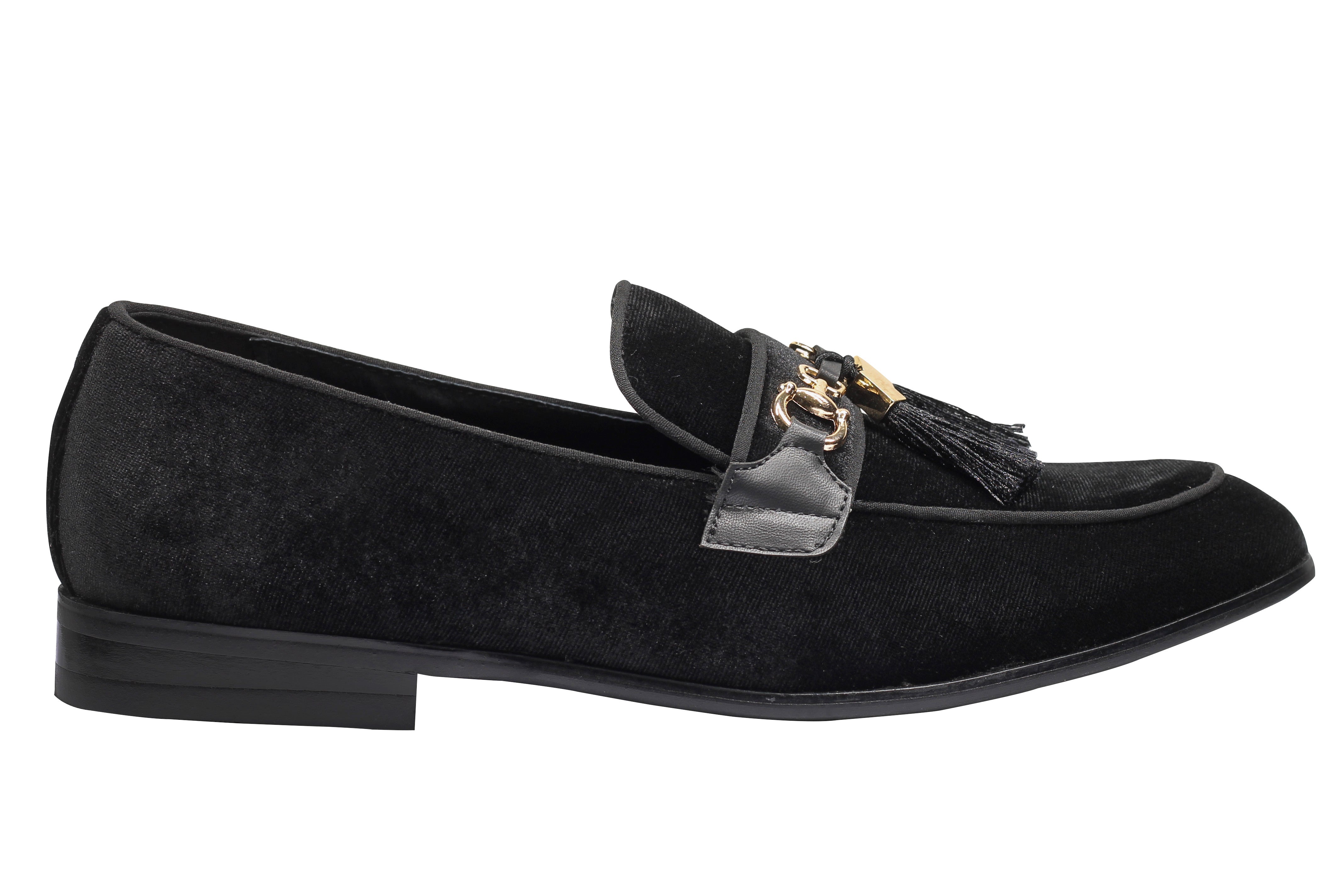 BLACK VELVET TASSEL LOFERS METAL SNAFFLE BUCKLE