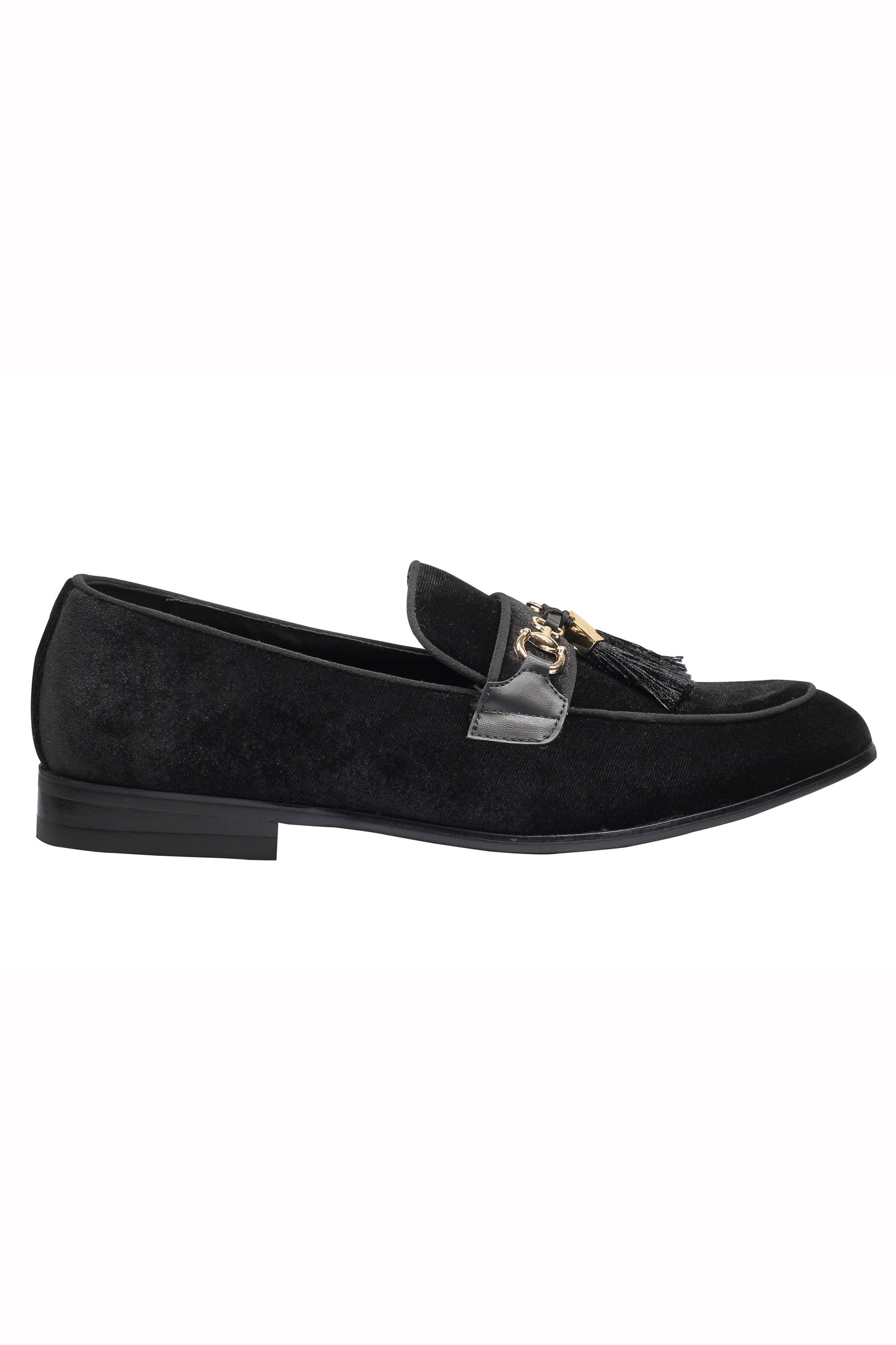 BLACK VELVET TASSEL LOFERS METAL SNAFFLE BUCKLE