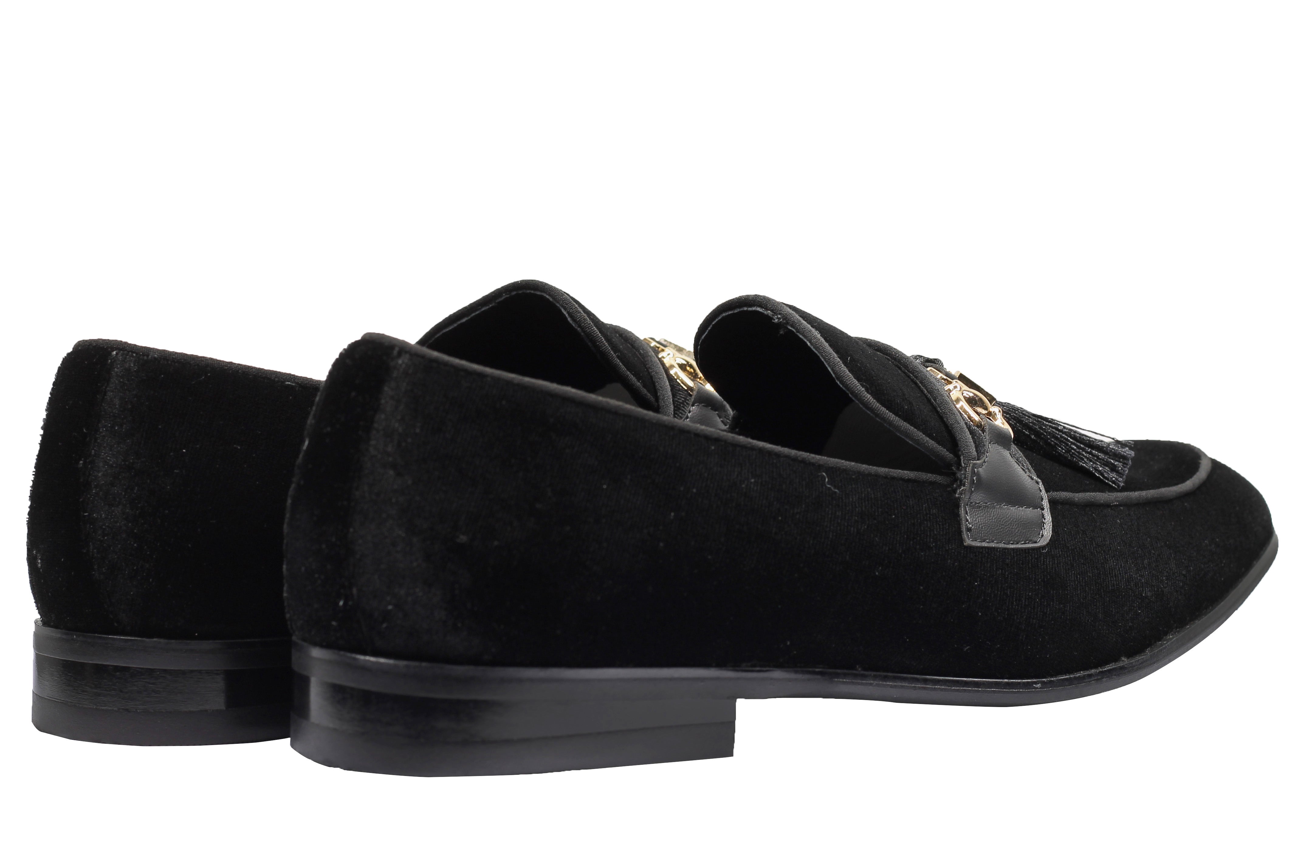 BLACK VELVET TASSEL LOFERS METAL SNAFFLE BUCKLE