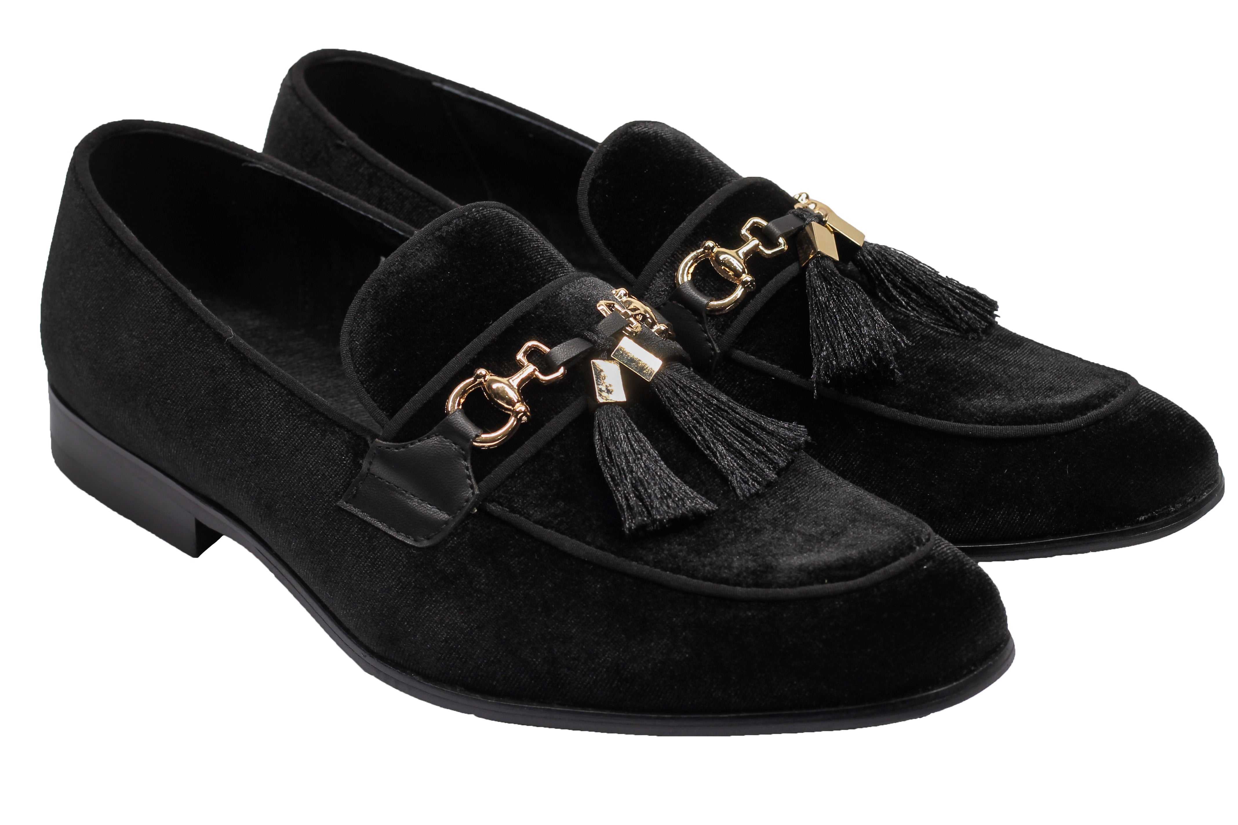 BLACK VELVET TASSEL LOFERS METAL SNAFFLE BUCKLE
