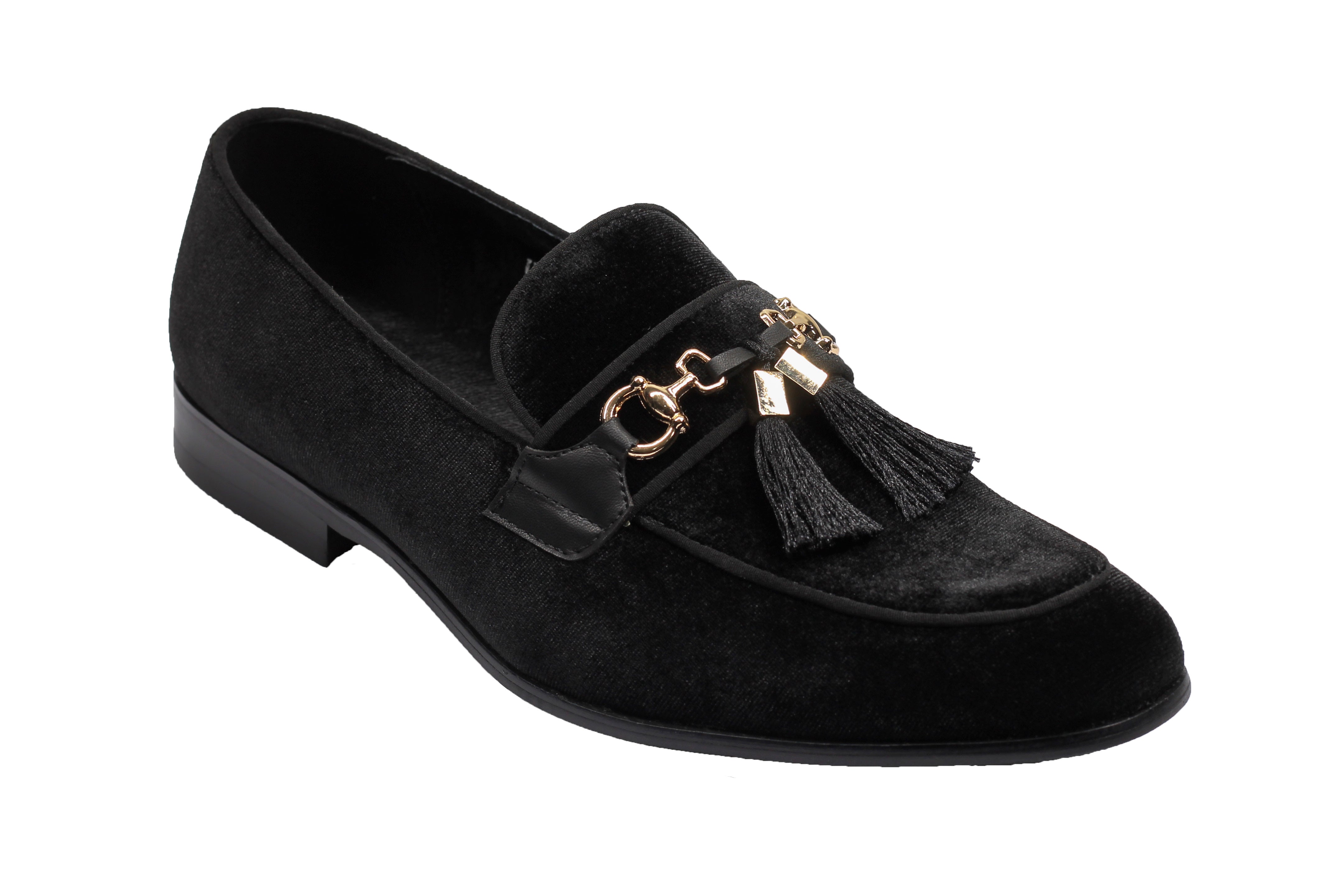 BLACK VELVET TASSEL LOFERS METAL SNAFFLE BUCKLE