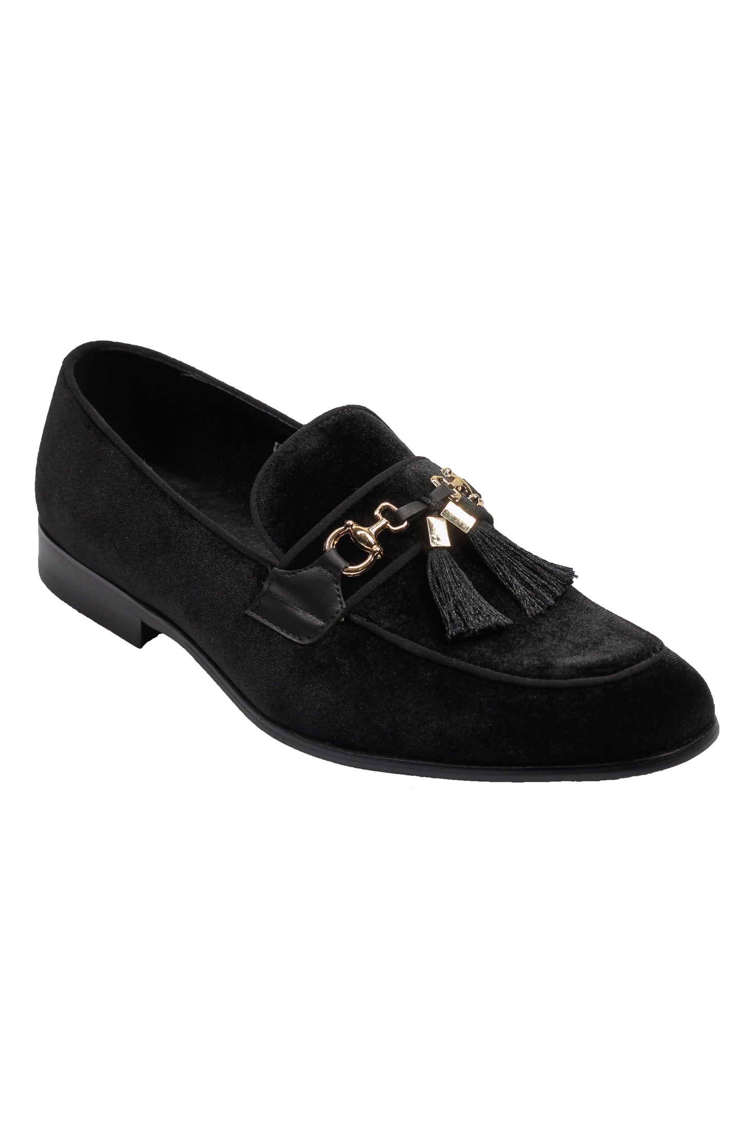 BLACK VELVET TASSEL LOFERS METAL SNAFFLE BUCKLE