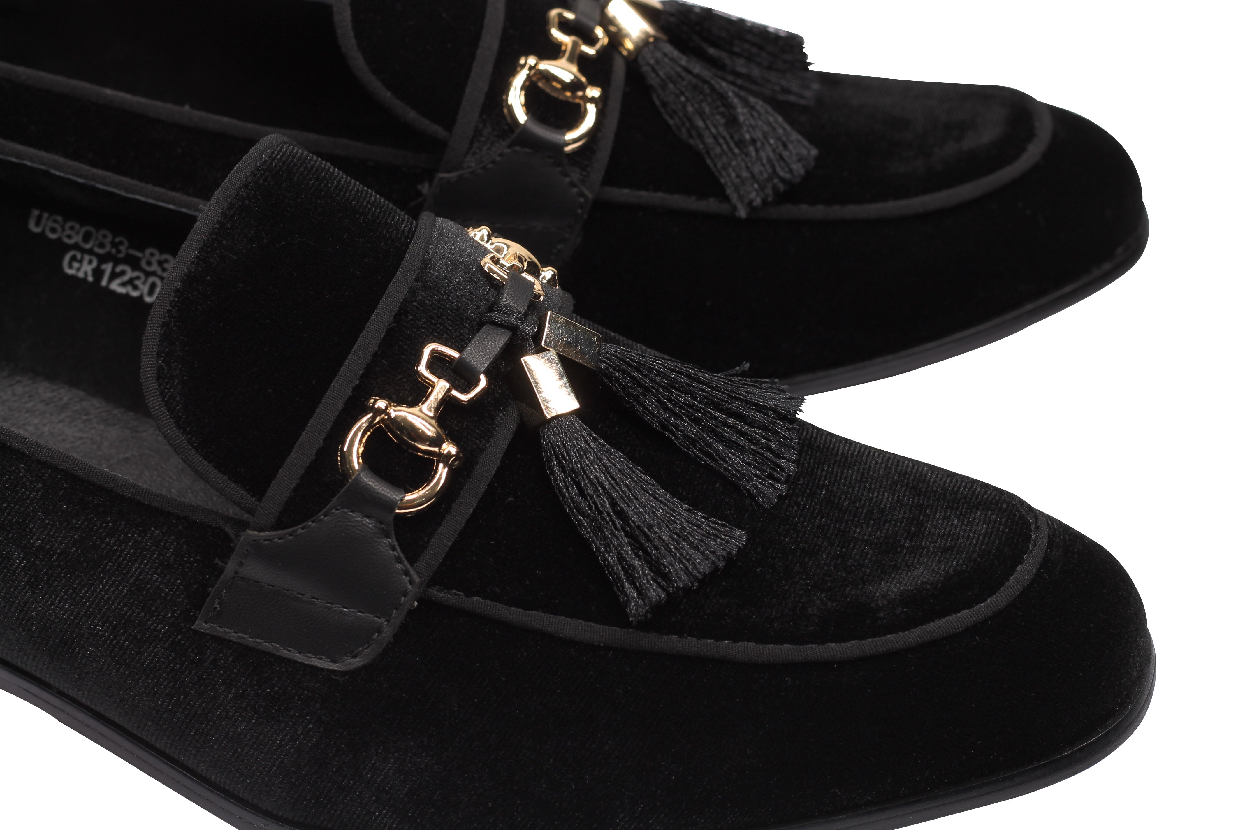 BLACK VELVET TASSEL LOFERS METAL SNAFFLE BUCKLE