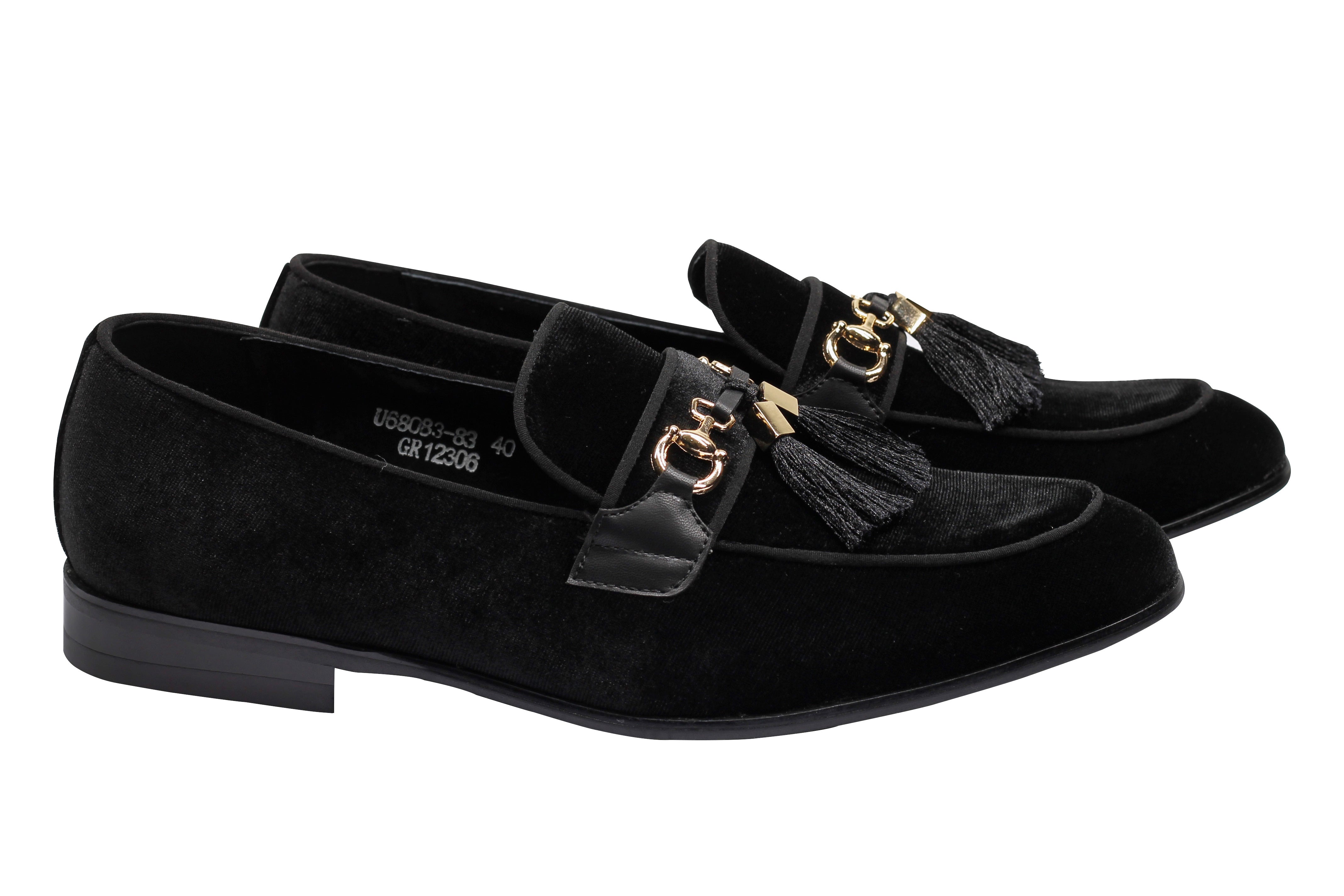 BLACK VELVET TASSEL LOFERS METAL SNAFFLE BUCKLE