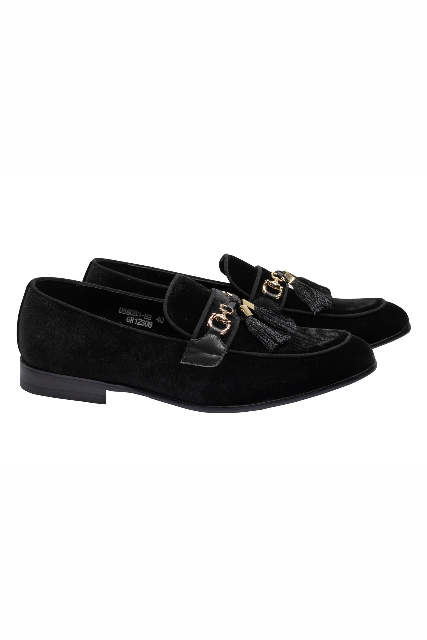 BLACK VELVET TASSEL LOFERS METAL SNAFFLE BUCKLE
