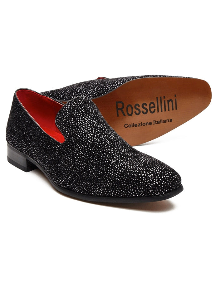 BLACK LEATHER LINED SILVER GLITTER PARTY LOAFERS