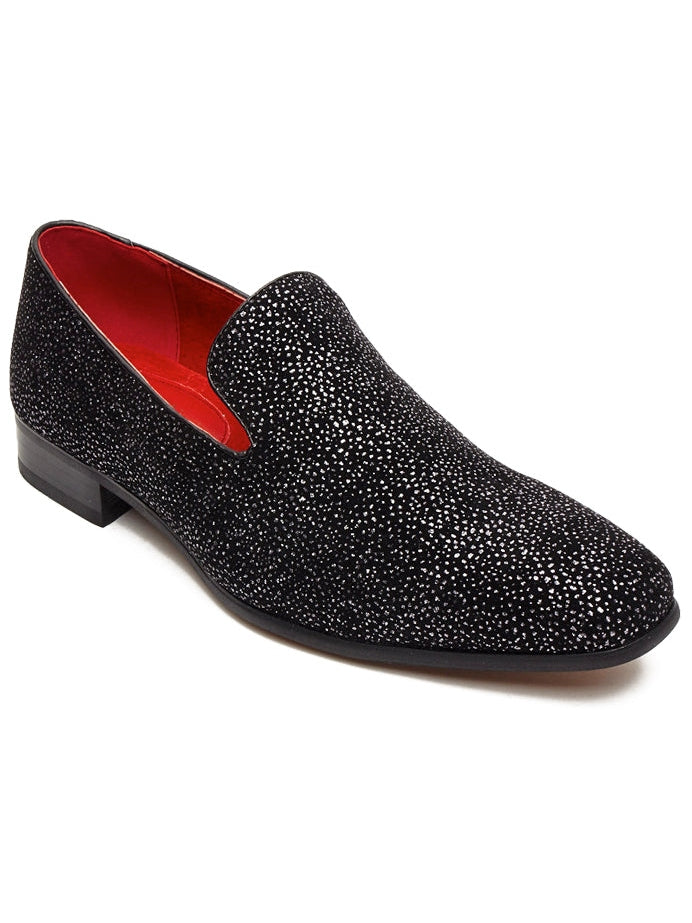 BLACK LEATHER LINED SILVER GLITTER PARTY LOAFERS
