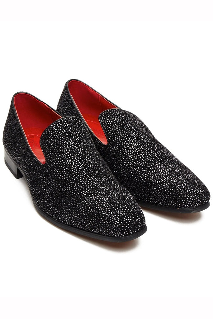 BLACK LEATHER LINED SILVER GLITTER PARTY LOAFERS