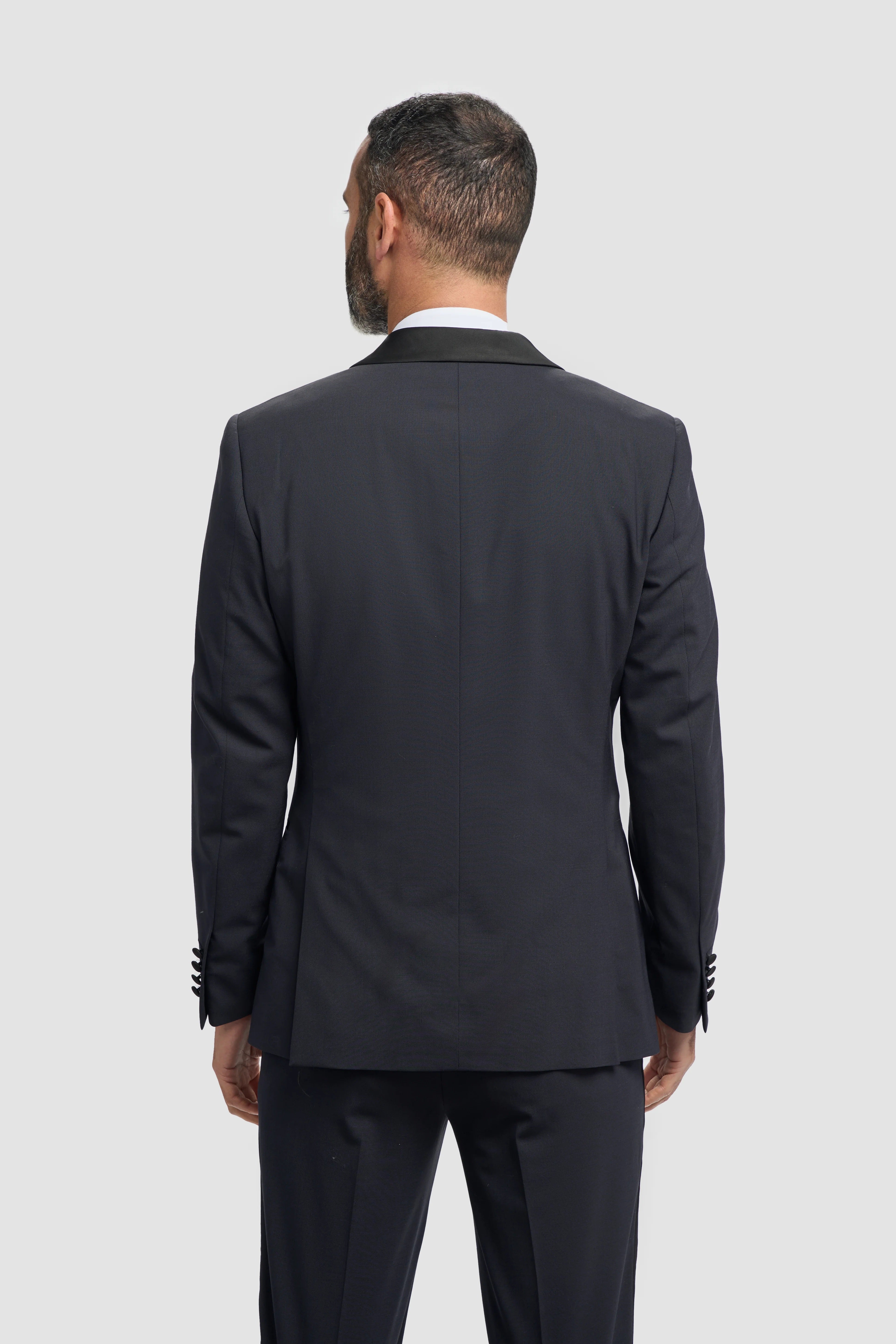 ASPEN – Midnight Navy Wool Blend Tuxedo Jacket