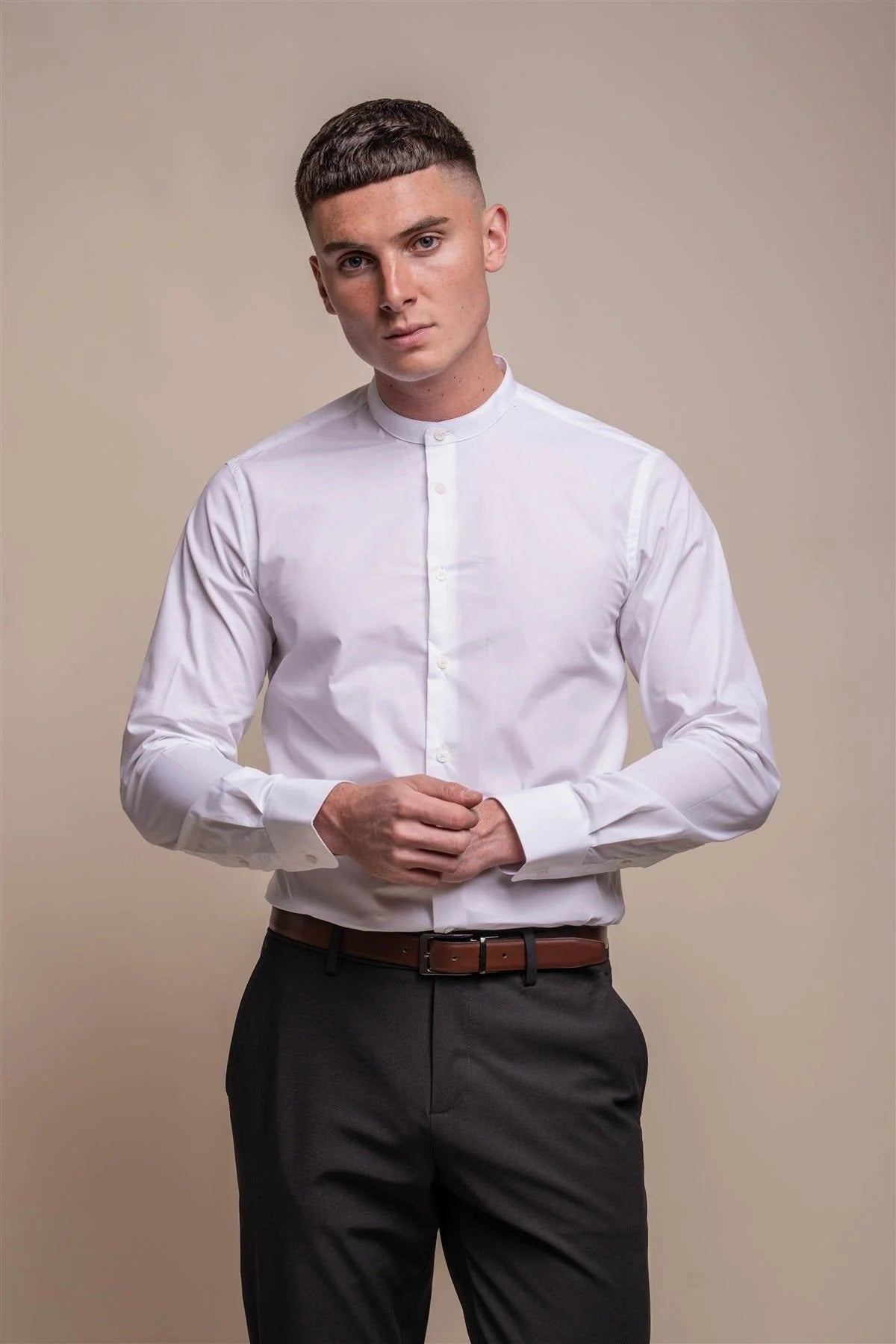Cavani – Nicalo White Cotton Grandad Collar Shirt