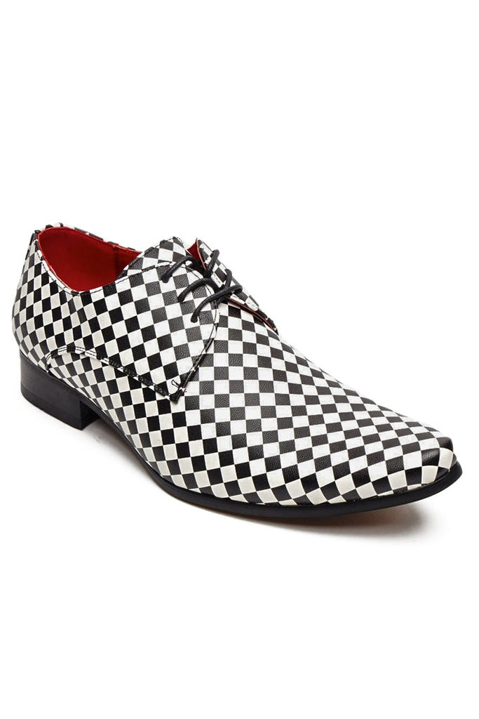 Black & White Retro Checkered Lace-up Shoes