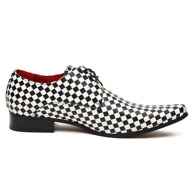 Black & White Retro Checkered Lace-up Shoes