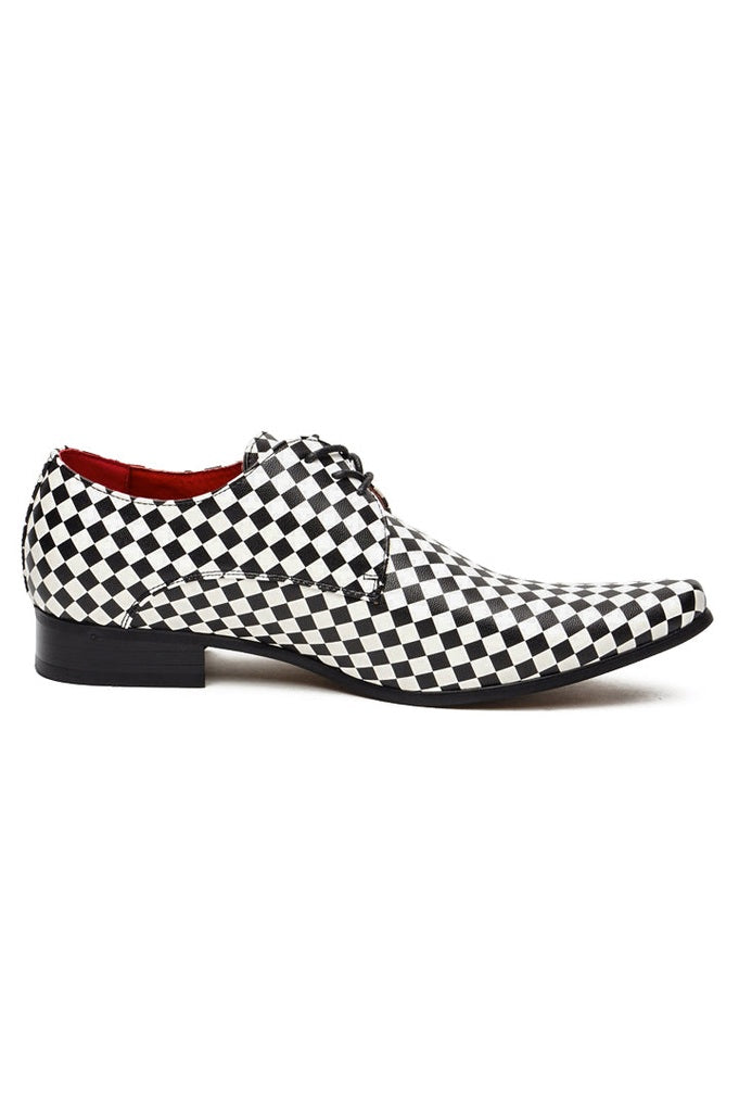 Black & White Retro Checkered Lace-up Shoes