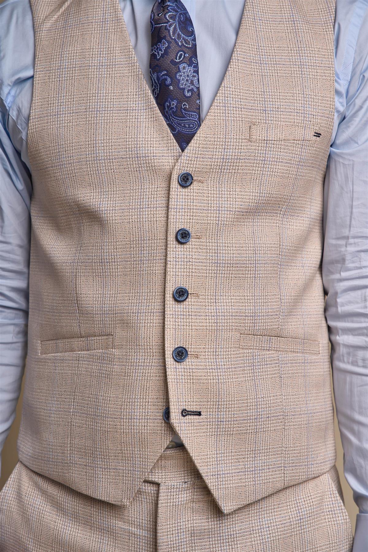 CARIDI - BEIGE CHECK WAISTCOAT CAVANI