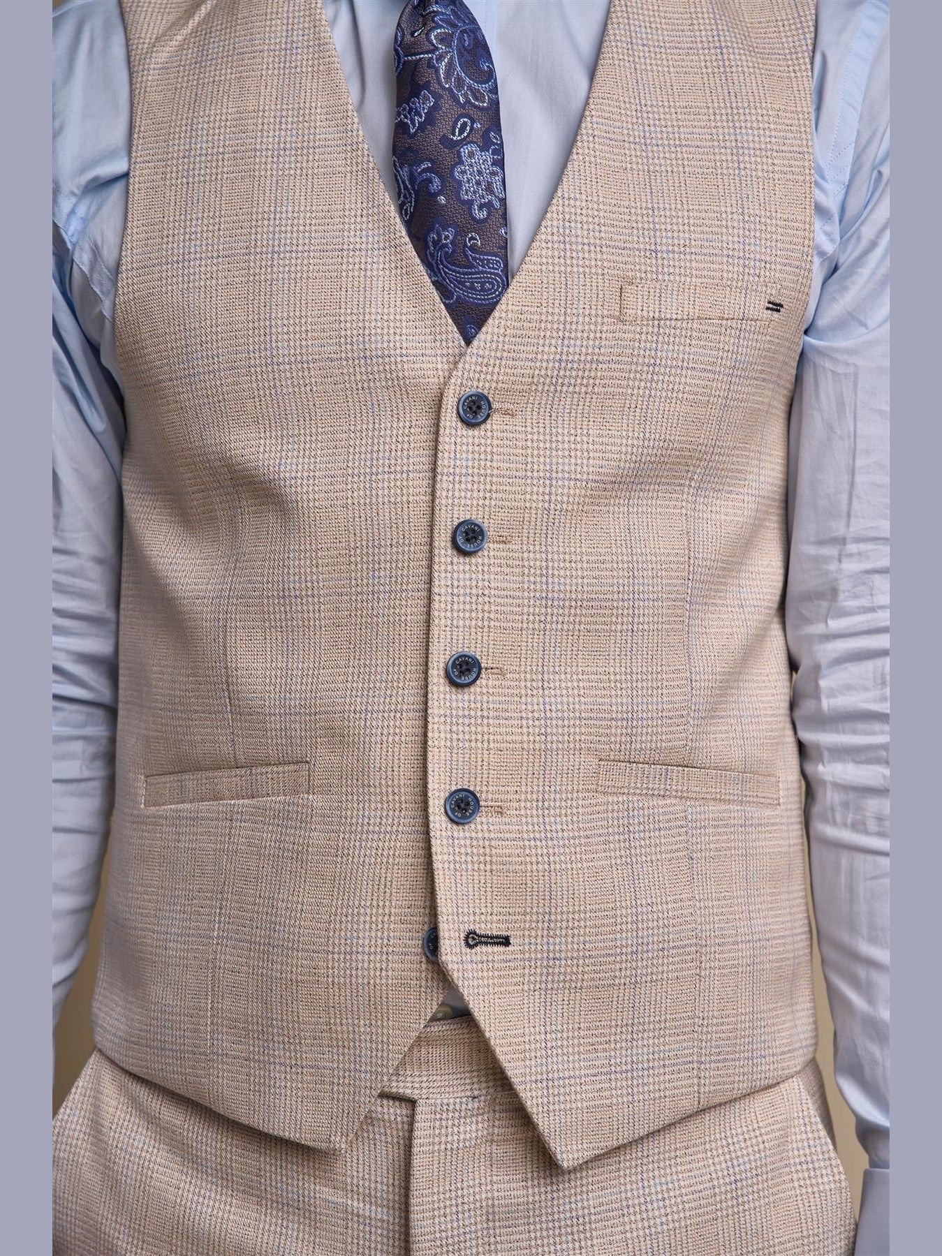 MENS CARIDI BEIGE TAILORED FIT THREE PIECE SUIT CAVANI