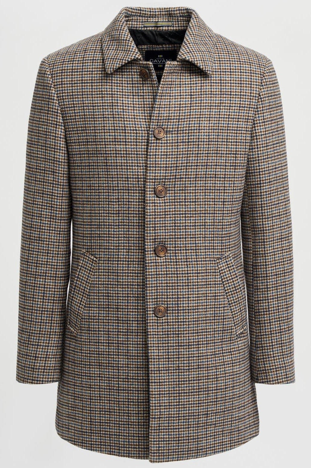 EDDIE – TAN HOUNDSTOTTH CHECK OVERCOAT CAVANI