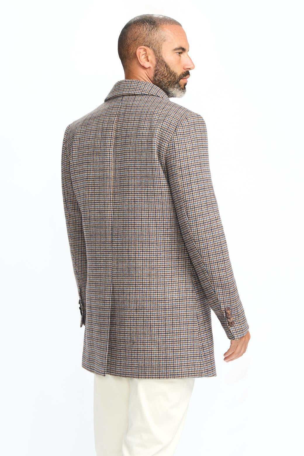 EDDIE – TAN HOUNDSTOTTH CHECK OVERCOAT CAVANI