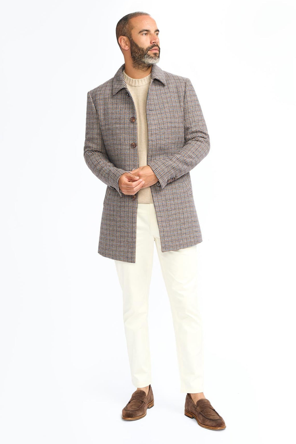 EDDIE – TAN HOUNDSTOTTH CHECK OVERCOAT CAVANI
