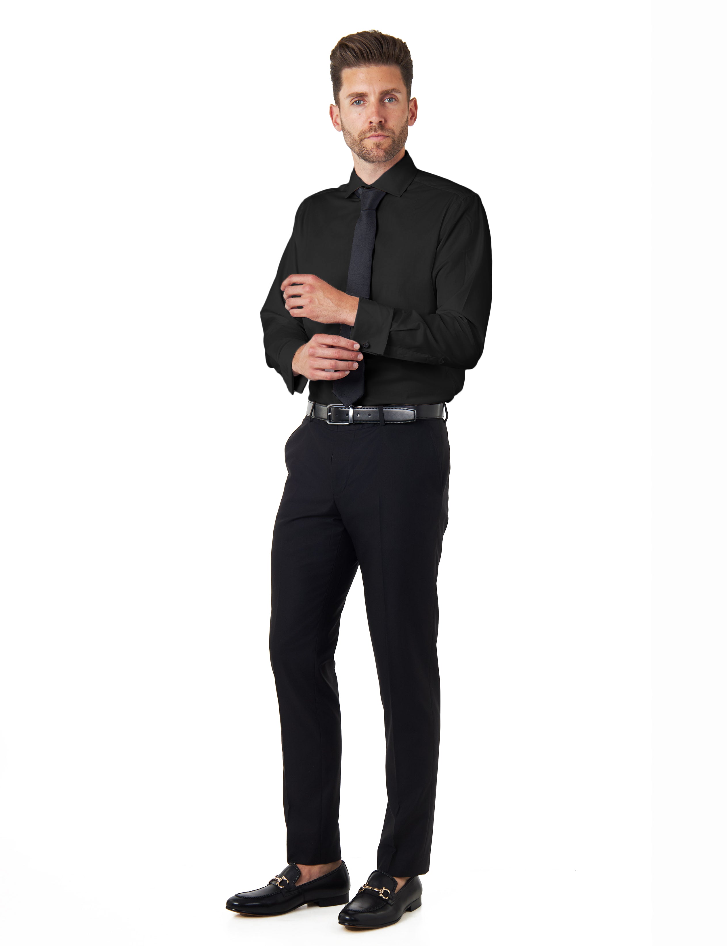 BLACK SHIRT WITH DOUBLE CUFFLINKS