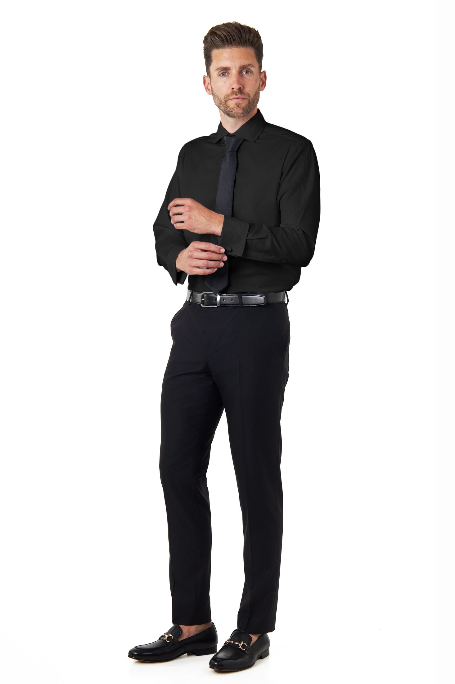 BLACK SHIRT WITH DOUBLE CUFFLINKS