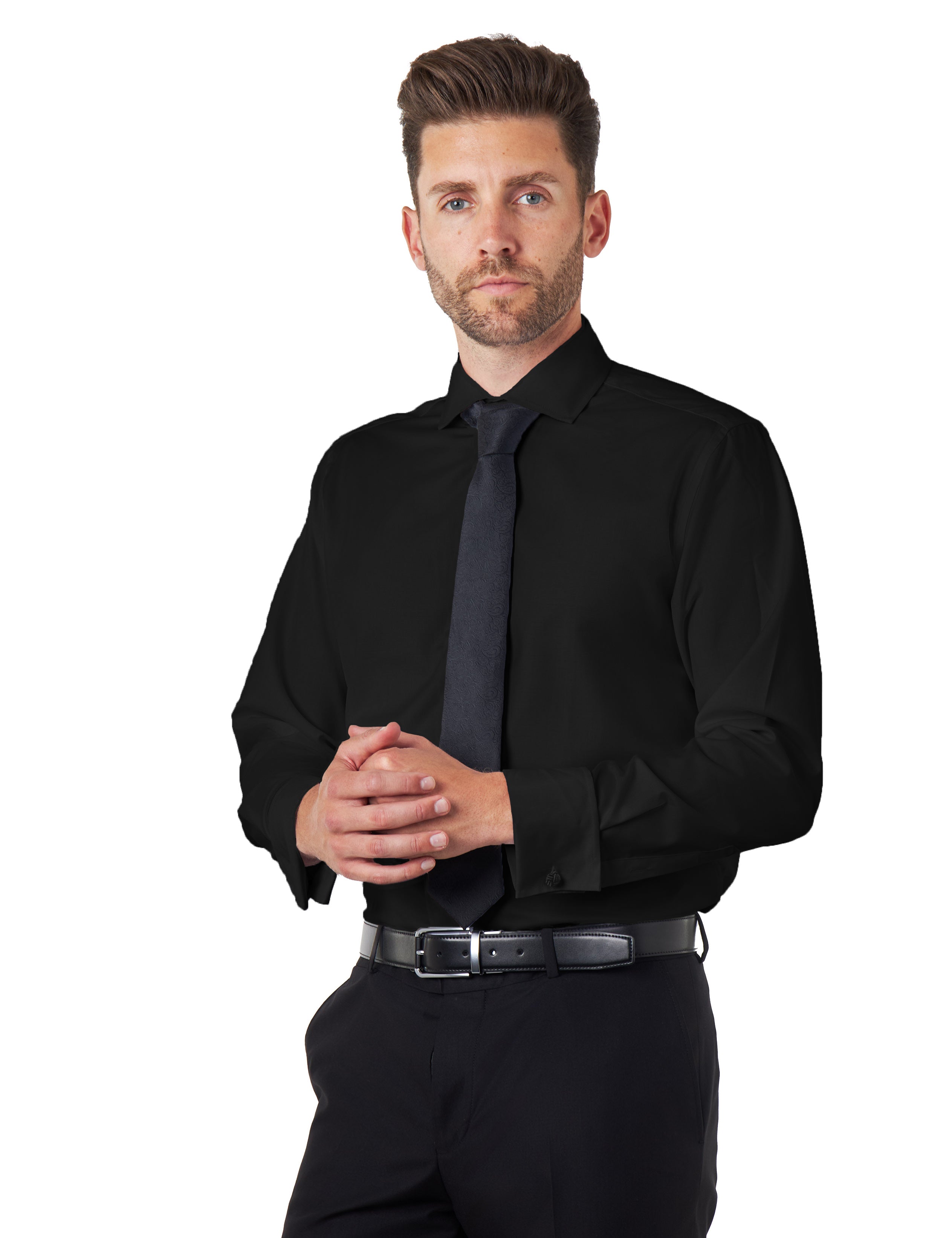 BLACK SHIRT WITH DOUBLE CUFFLINKS