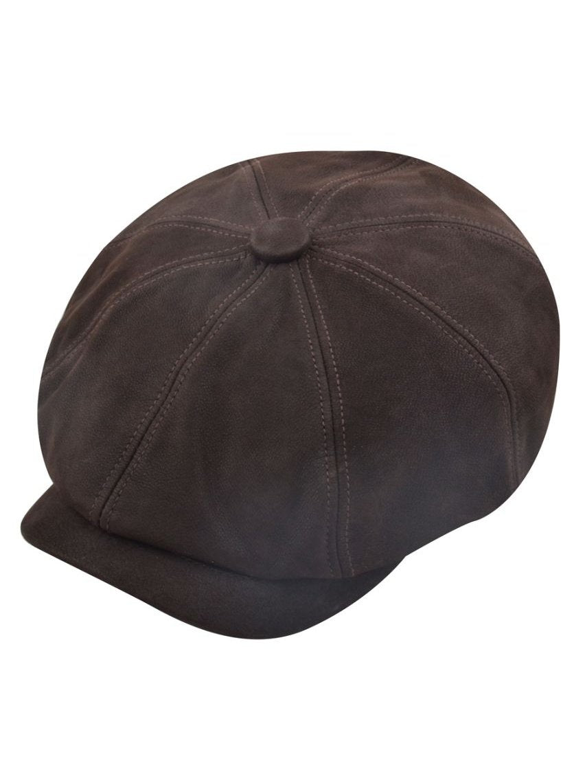 BROWN REAL LEATHER BAKERBOY FLAT CAP