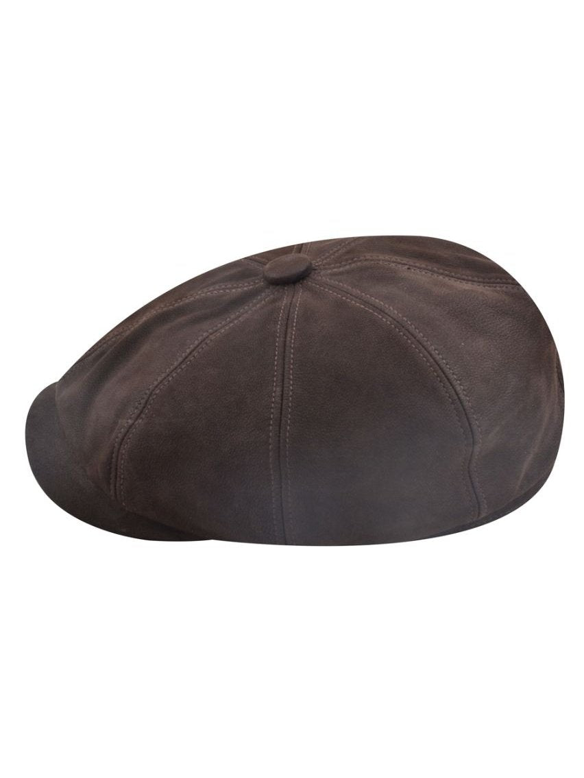 BROWN REAL LEATHER BAKERBOY FLAT CAP