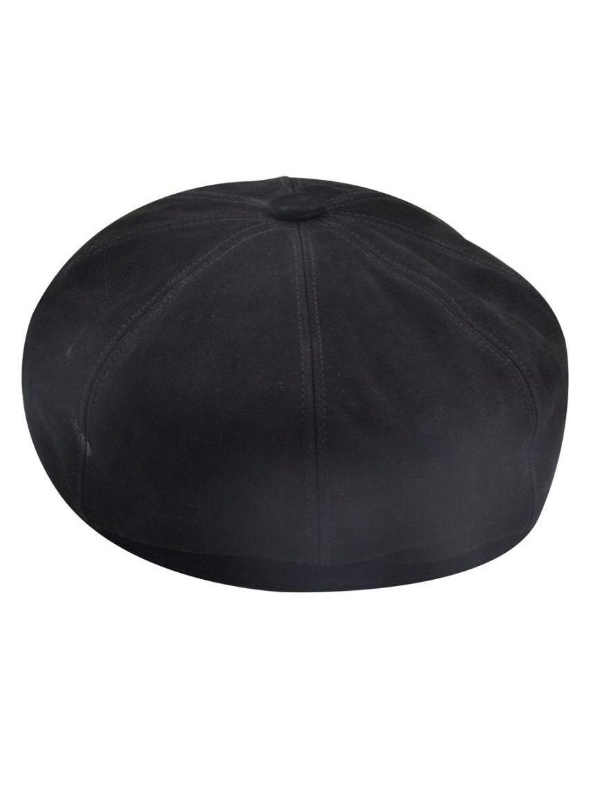 BLACK LEATHER IVY BERET BAKER BOY HAT