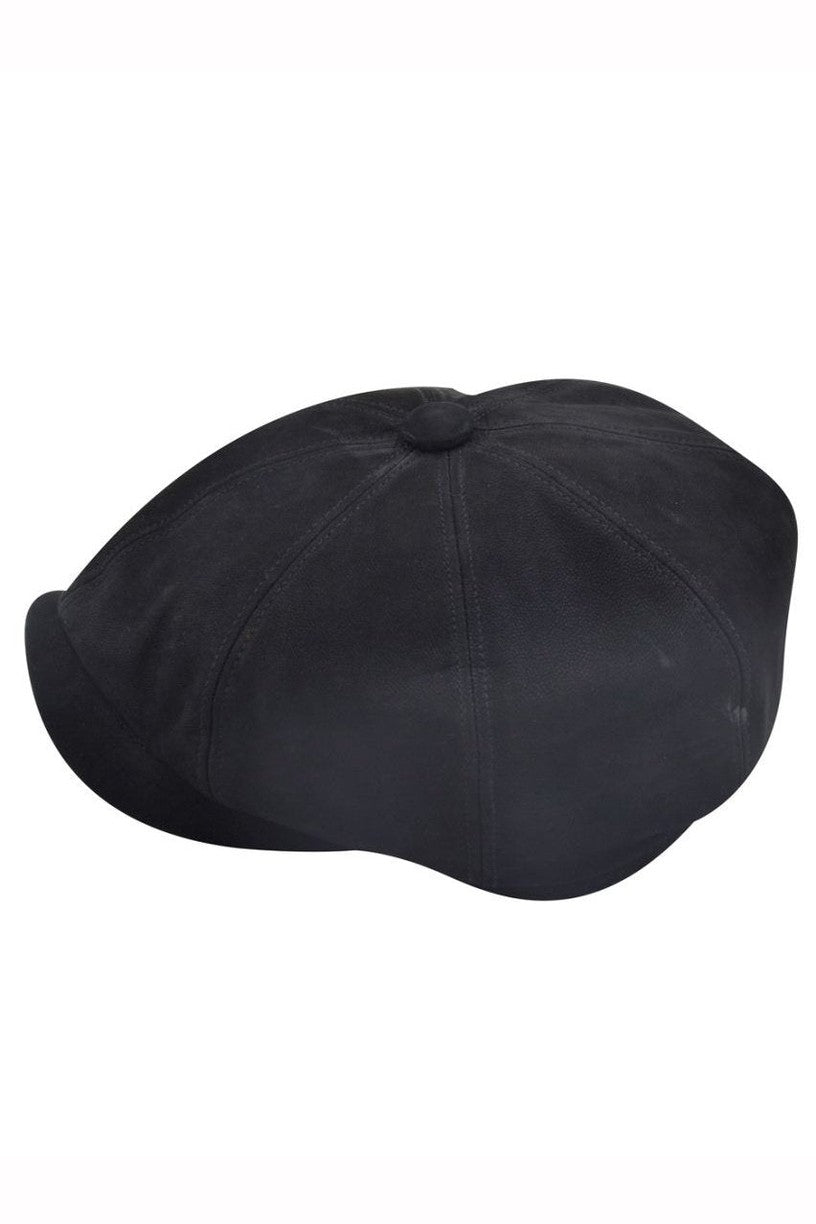BLACK LEATHER IVY BERET BAKER BOY HAT
