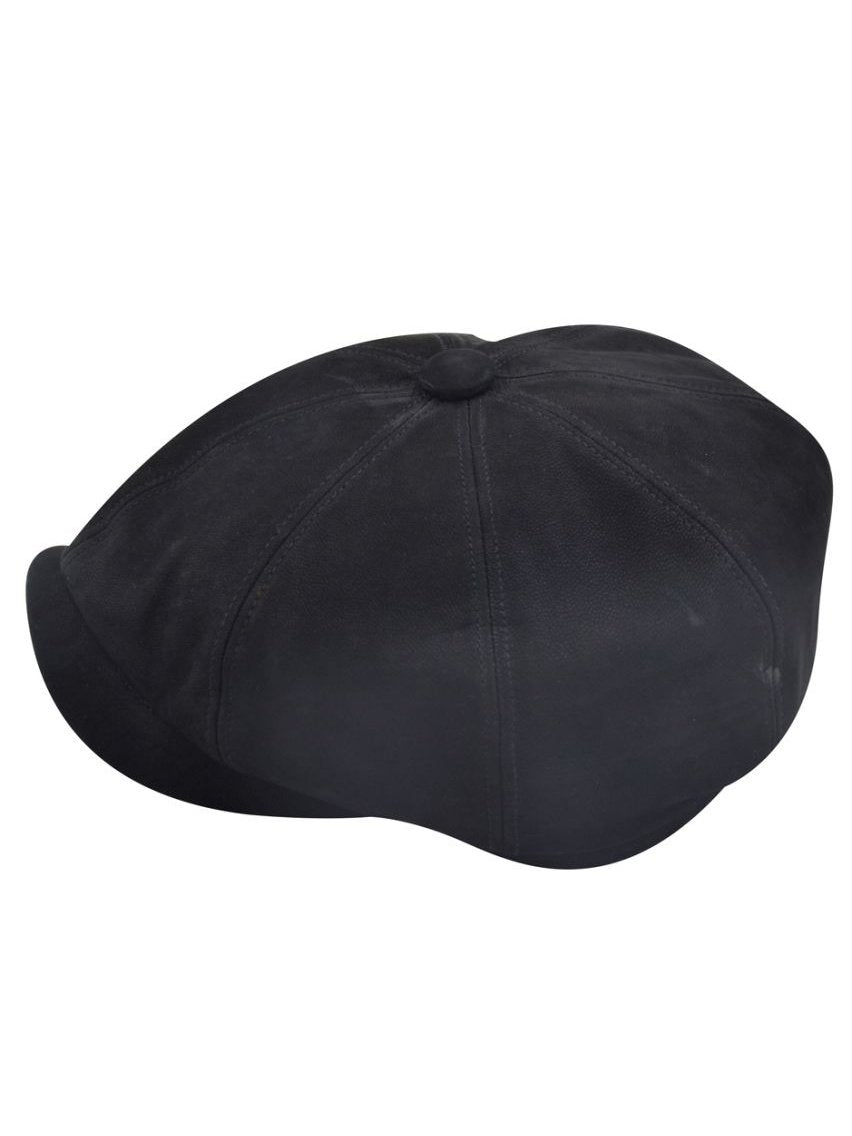 BLACK LEATHER IVY BERET BAKER BOY HAT