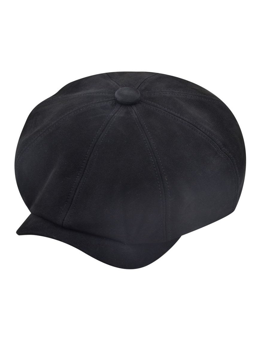 BLACK LEATHER IVY BERET BAKER BOY HAT